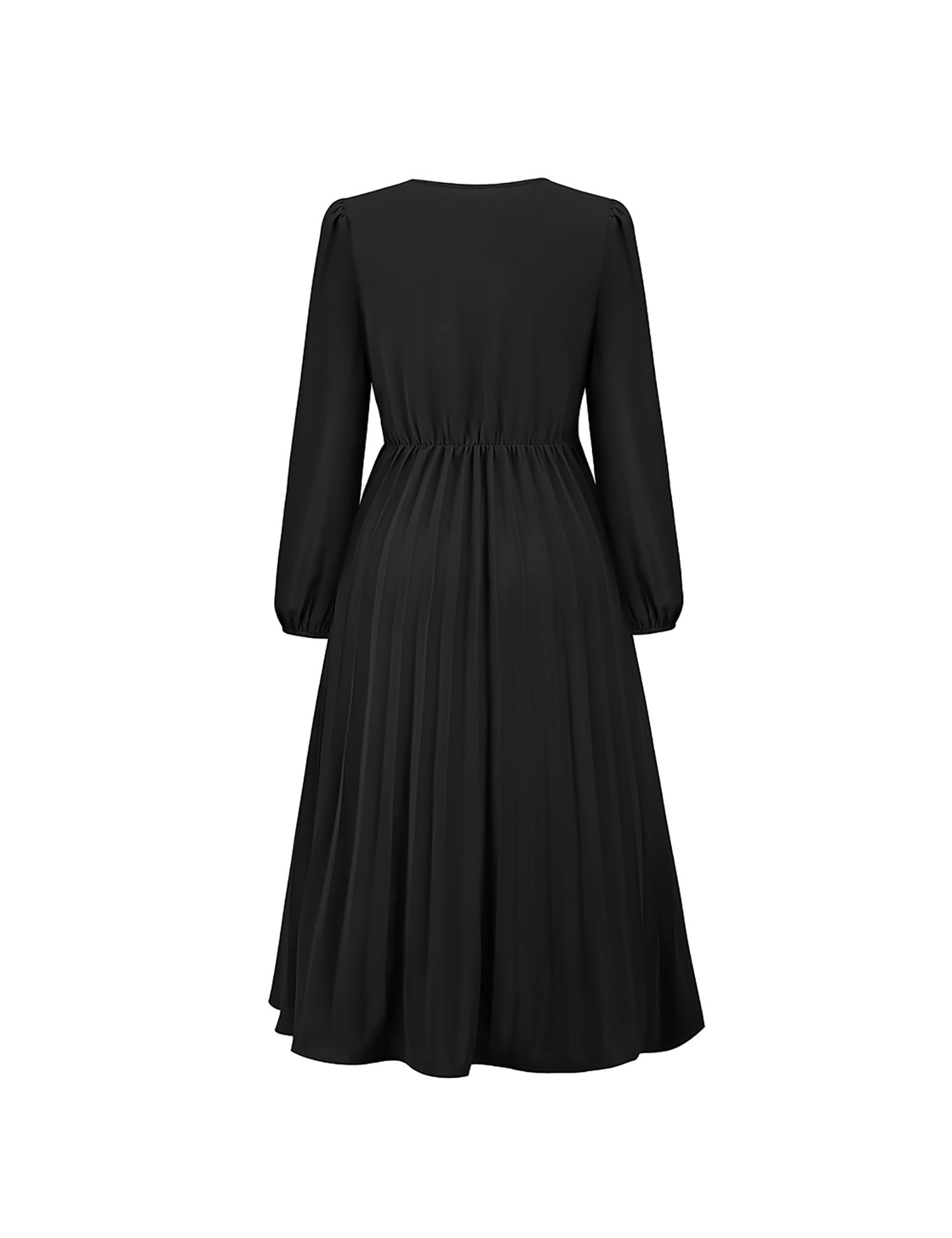 SDEER Women's Casual Midi Dress - V Neck Long Sleeve Pleated High Waist Flowy Dress for Wedding Guest, Party, Office & Everyday Wear