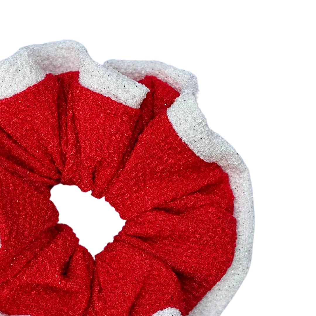 Santa Theme Hair Scrunchies 3-Piece Set for Women - Christmas Ponytail Holders, Red Velvet Scrunchies, Festive Holiday Hair Accessories - Perfect Christmas Gift for Her, Office Party & Family Gatherings