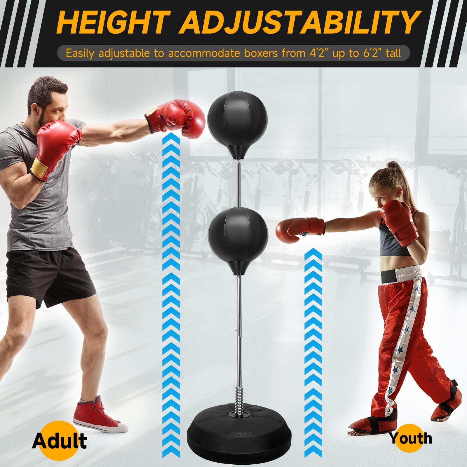 Adjustable Height Punching Bag with Stand - Boxing & Speed Bag for Teens & Adults | Home Gym Training Equipment for Stress Relief & Fitness | Perfect for Boxing Practice, MMA Training & Home Workouts