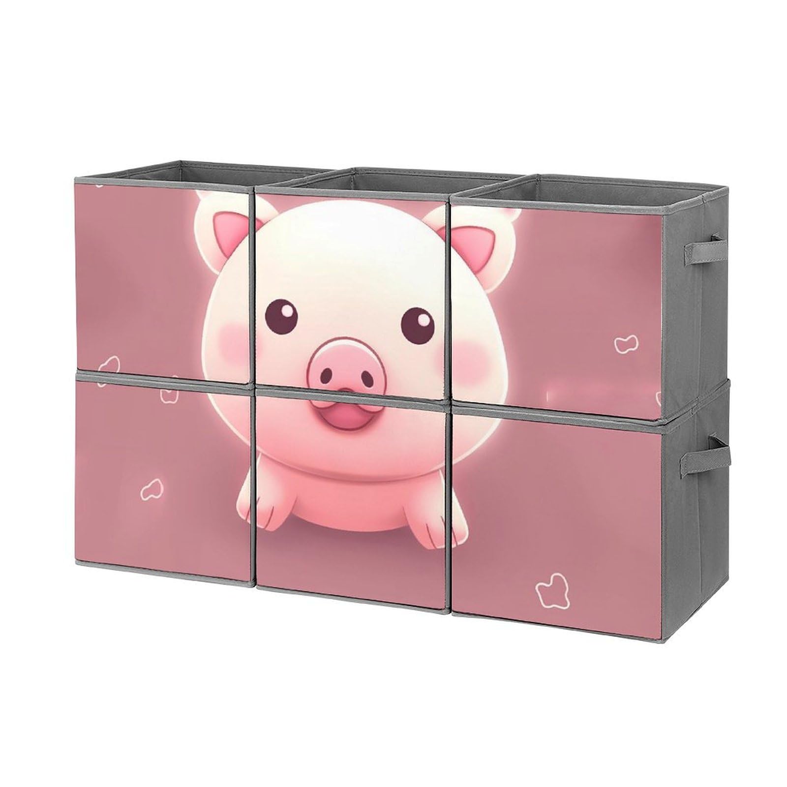 6-Pack Pink Cute Pig Collapsible Storage Bins with Handles - Large Closet Organizer Baskets for Clothing, Toys & Home Organization | Perfect for Bedroom, Nursery & Kids Room Storage Solutions