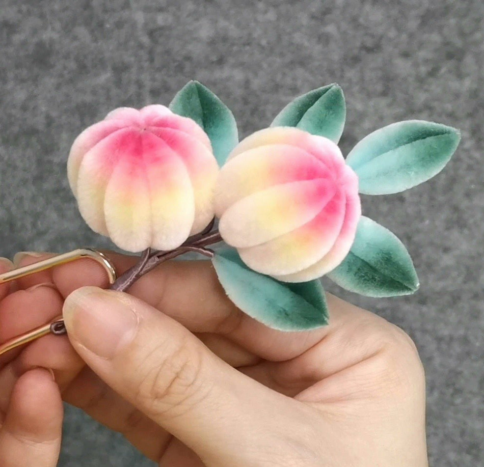Exquisite Peach Silk Hairpin - Handcrafted Hair Accessory for Women | Elegant Hair Clip for Weddings, Parties & Special Occasions