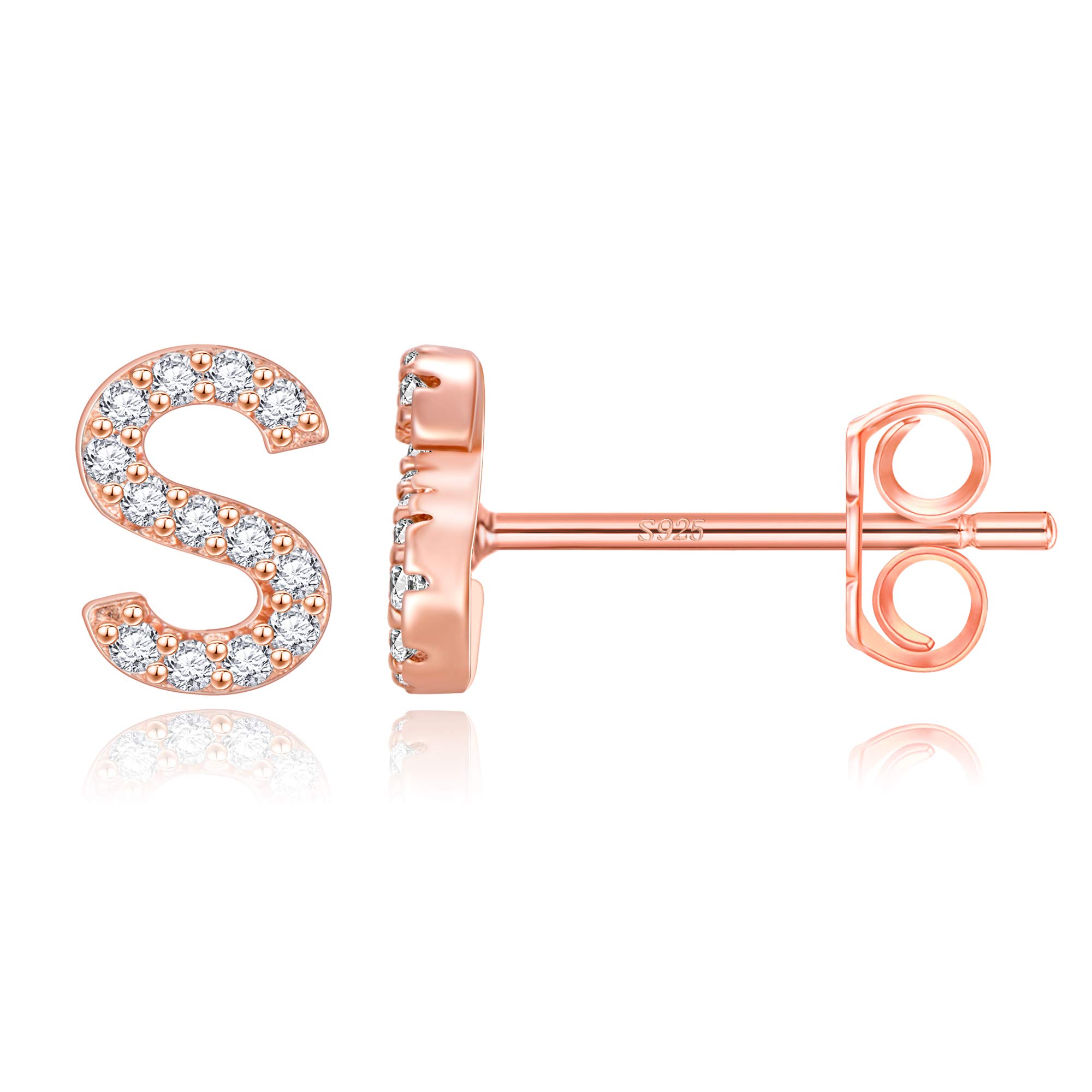 MONOOC Initial Stud Earrings for Women & Girls - Hypoallergenic S925 Sterling Silver Cubic Zirconia Letter Earrings | Birthday Gifts, Everyday Wear Jewelry for Kids & Teens | Perfect for School, Parties & Special Occasions