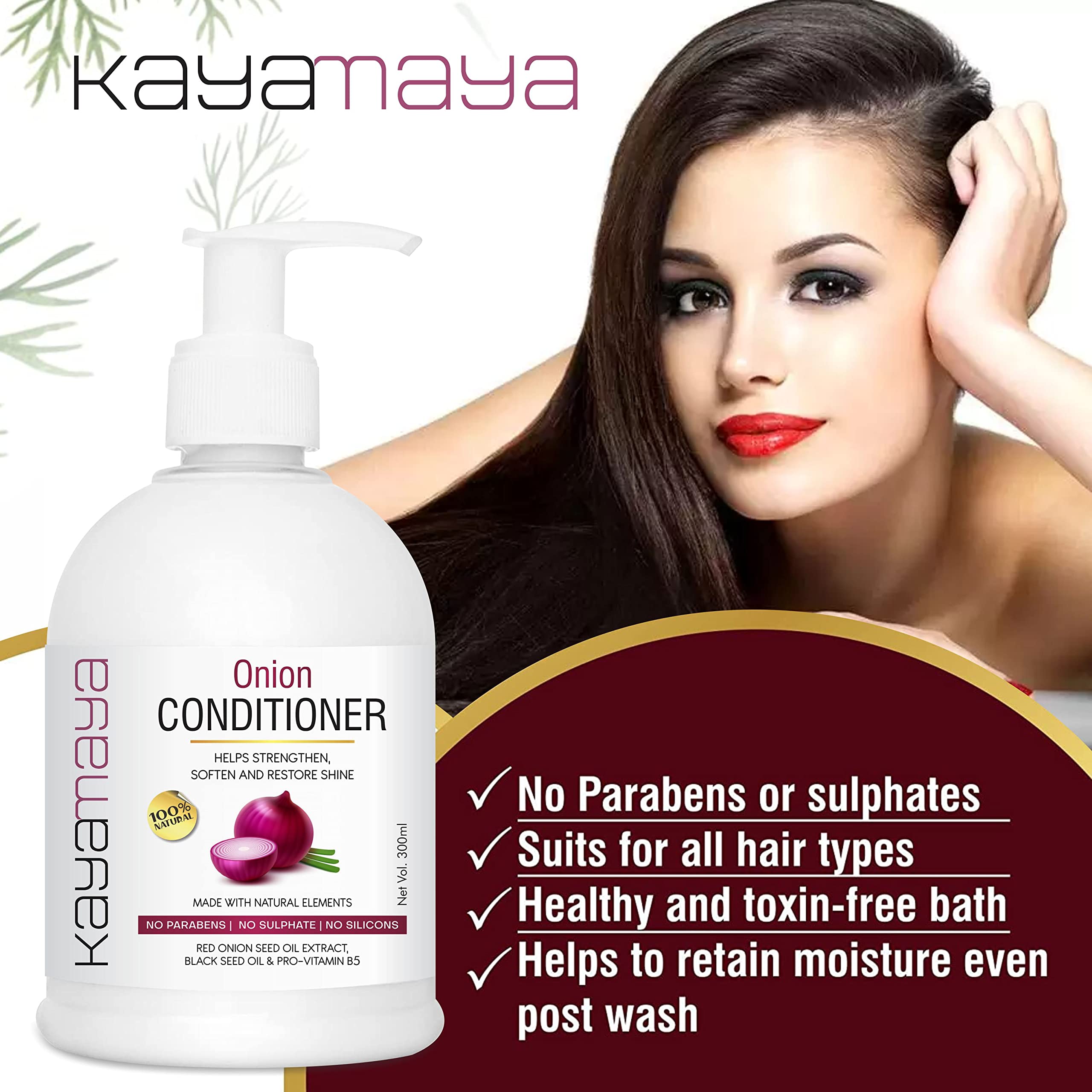 Kayamaya Red Onion Hair Conditioner for Hair Growth - Paraben & Sulfate Free, 300ml - Fights Hair Loss & Promotes Healthy Scalp - Ideal for Damaged, Dry & Frizzy Hair Care Routine