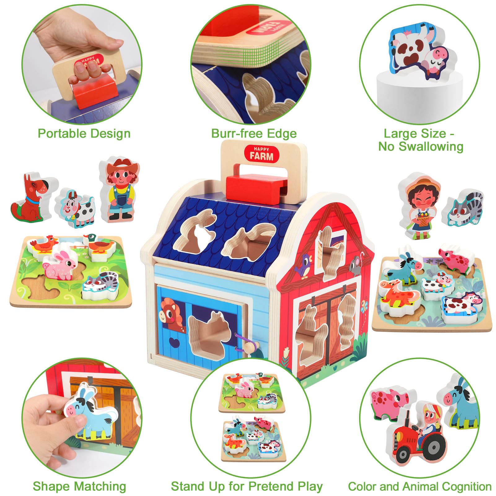 Montessori Wooden Farm Animal Toys for Toddlers 1-3 Years Old - Educational Sorting Barn Toy with Blocks & Puzzles, Baby Shape Sorter Learning Activity - Perfect Christmas Birthday Gift for Boys & Girls | Farm-Themed Early Learning, Preschool Classroom, Daycare, Homeschooling & Sensory Play