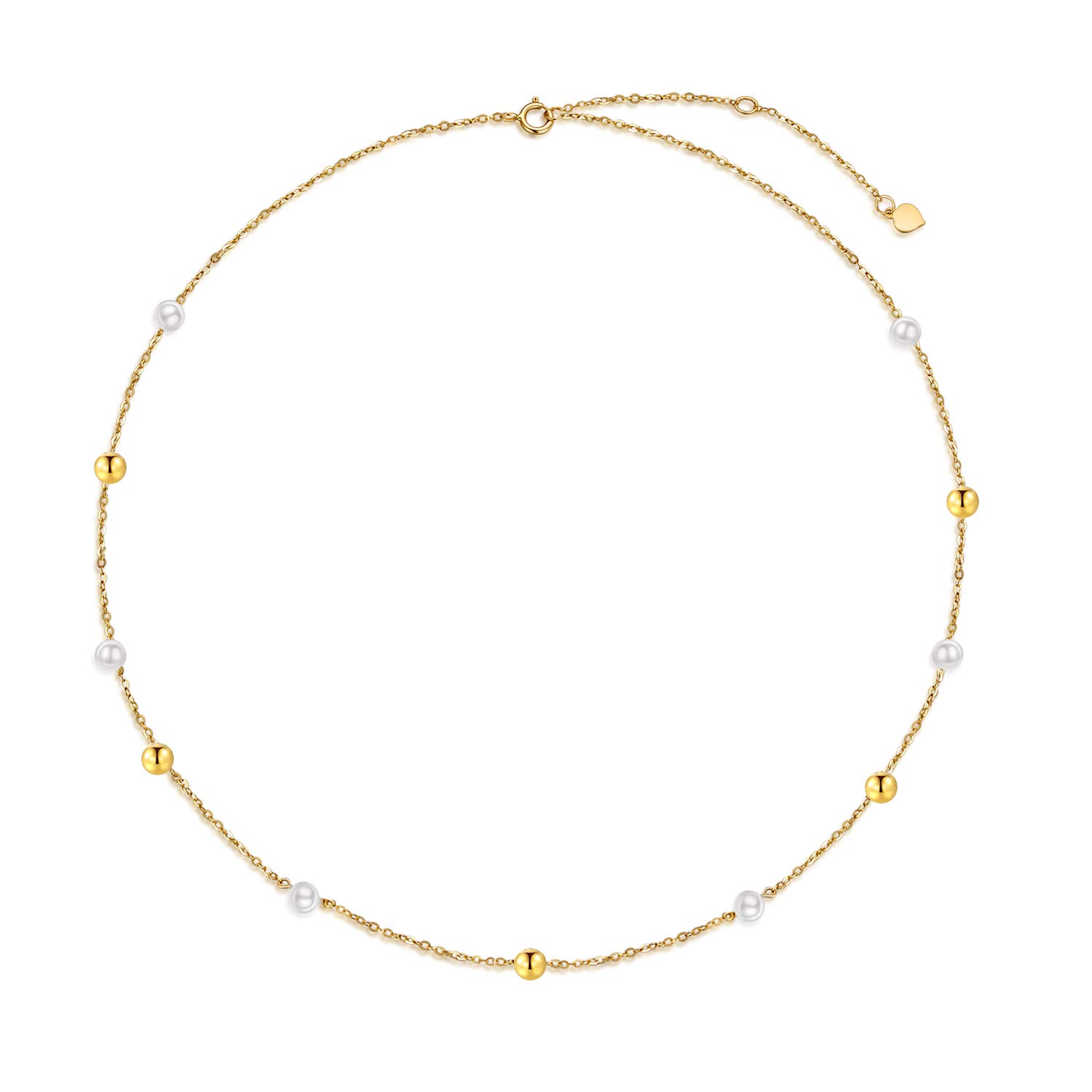 14K Solid Gold Pearl Bracelet for Women - Freshwater Cultured Pearls, Dainty Tin Cup Link Chain Jewelry | Elegant Gift for Mom, Wife, Anniversary | Perfect for Weddings, Parties & Special Occasions (6.5''+1''+1'', 3.0mm Gold Bead)