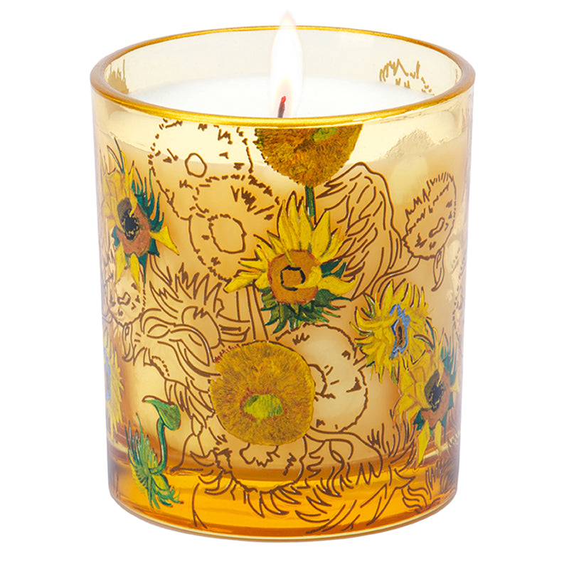 Van Gogh Sunflowers Decorative Glass Candle - Unscented Flameless LED Tea Light for Home Decor, Wedding Centerpieces & Romantic Ambiance