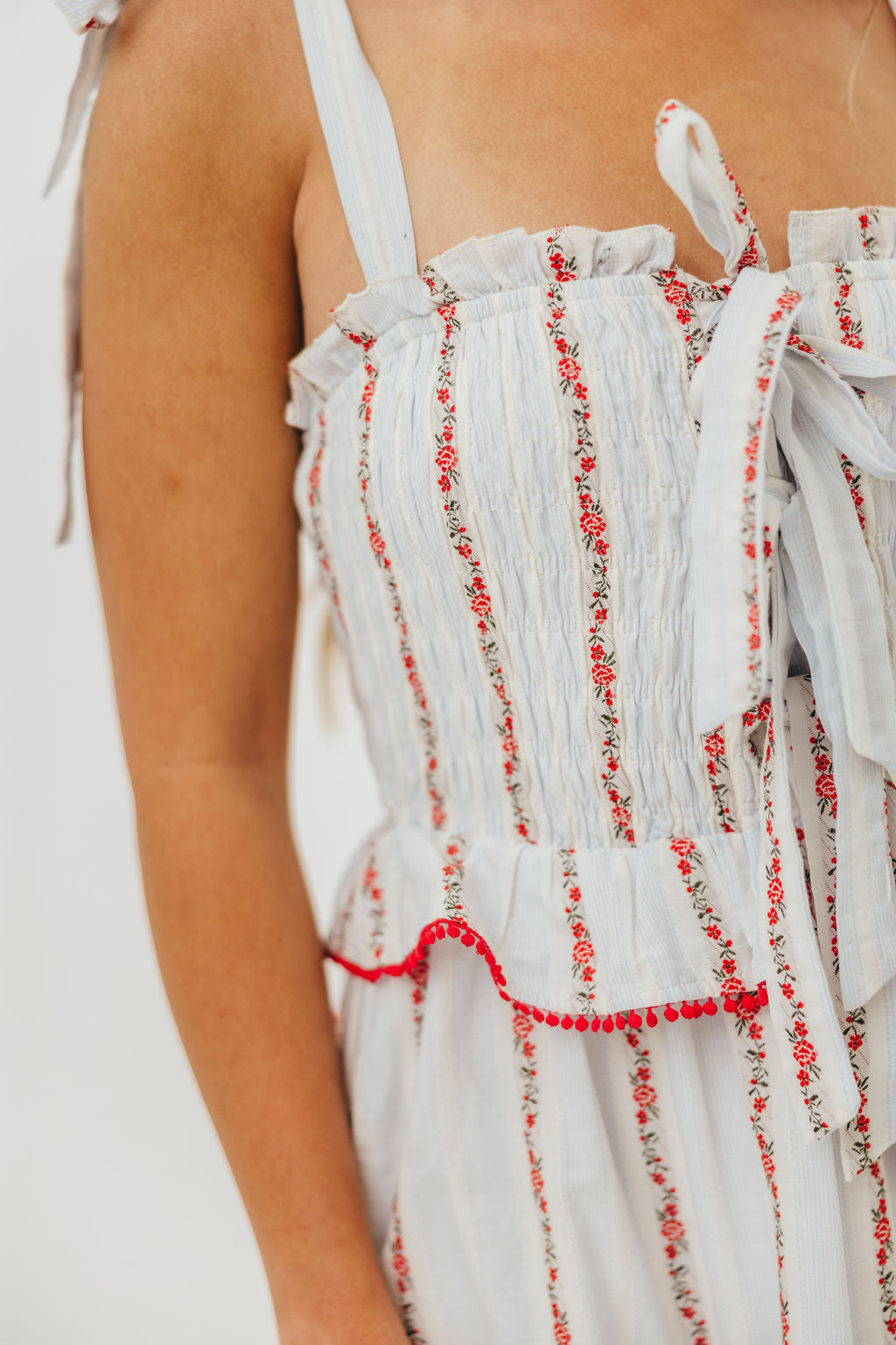 Tamara Floral Embroidered Maxi Dress - Red Flower Print Tiered Summer Dress for Women | Perfect for Beach Vacations, Weddings & Boho Fashion