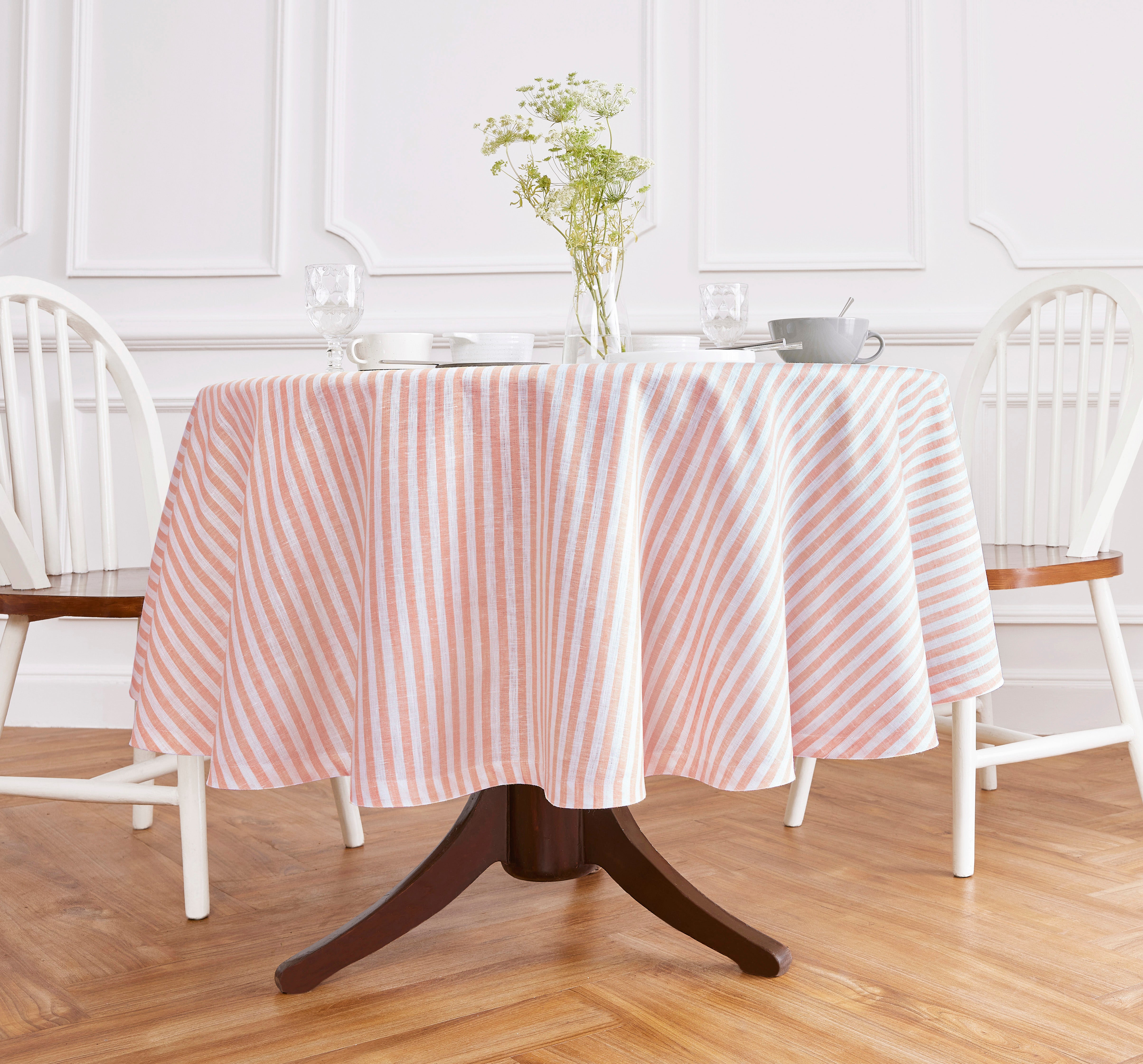 Amalfi Stripe Round Tablecloth - Waterproof & Stain-Resistant 60-Inch Dining Table Cover for Indoor/Outdoor Use - Perfect for Parties, Picnics, and Family Gatherings