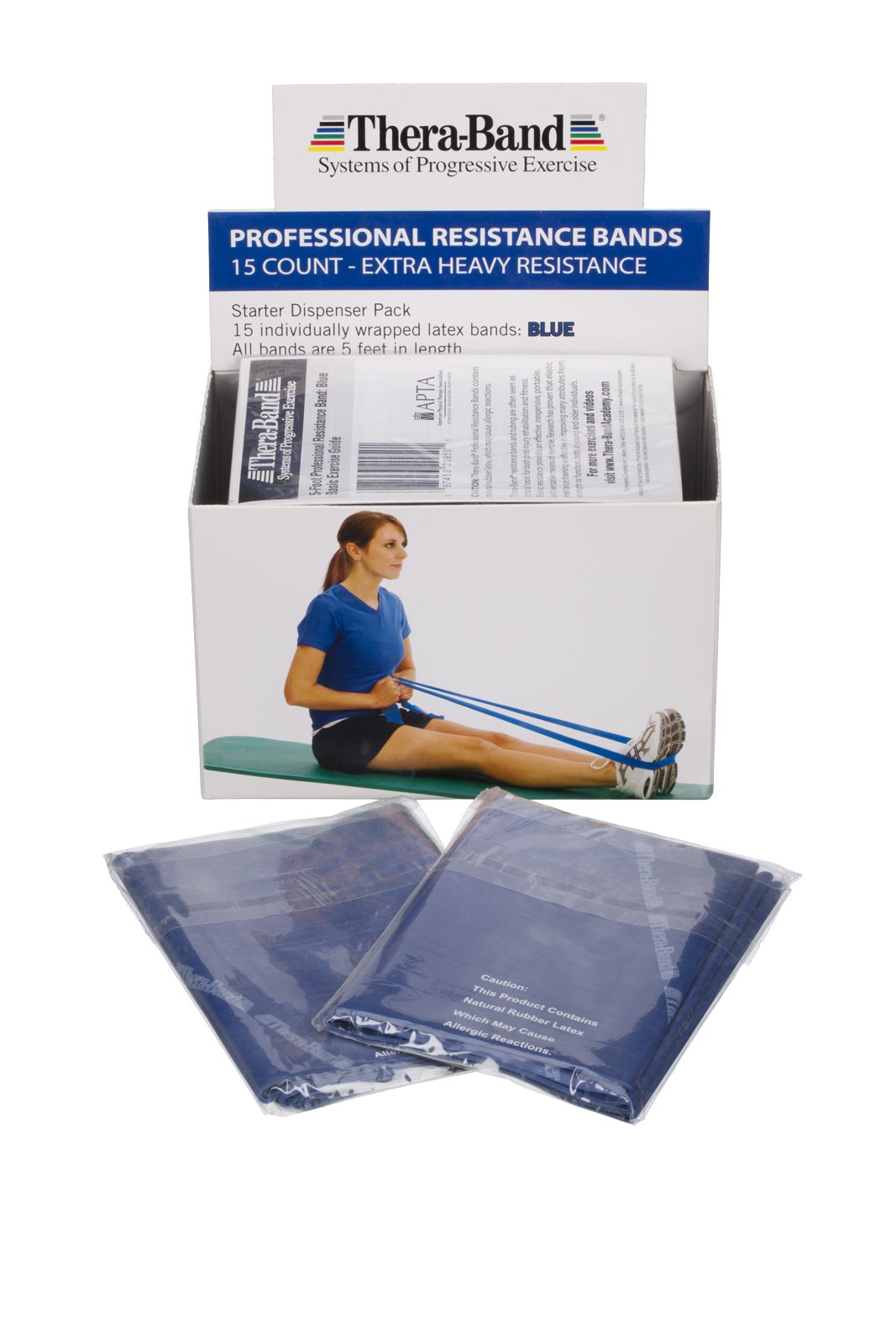 THERABAND Resistance Bands Set - 5 Foot Latex Exercise Bands for Strength Training, Physical Therapy & Home Workouts (15-Pack, Extra Heavy Blue, Level 2) - Perfect for Pilates, Rehab & Full Body Toning