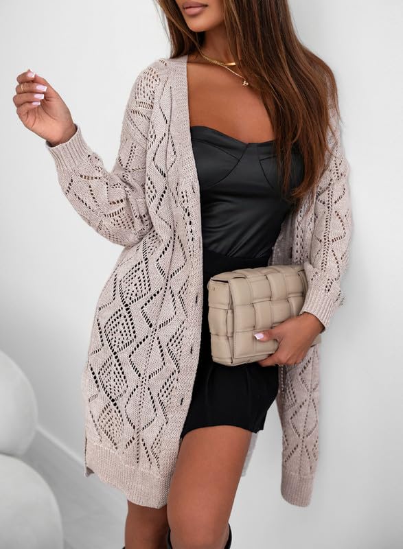 Stylish SHEWIN Women's Lightweight Crochet Cardigan Sweater - Long Sleeve Open Front Casual Knitwear for Spring & Fall | Perfect for Office, Date Night & Weekend Outings