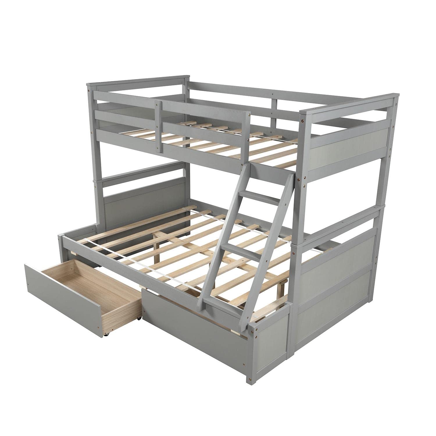 JINS&VICO Twin Over Full Bunk Bed with 2 Storage Drawers & Ladder - Convertible to 2 Platform Beds for Kids, Teens, Boys & Girls - Space-Saving Gray Bunk Bed (78.8