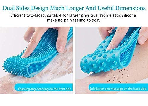 BAGHWALE PRODUCTS Silicone Bath & Body Scrubber - Long Back Scrubber with Handle, Double Sided Exfoliating Shower Brush for Men & Women (Color May Vary) - Perfect for Deep Cleansing, Dead Skin Removal & Spa-Like Shower Experience