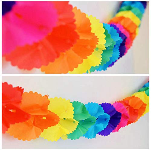 Vibrant Rainbow Hombre Tissue Paper Garland - 12 Feet Long Party Streamer for Birthday, Baby Shower & Wedding Decorations