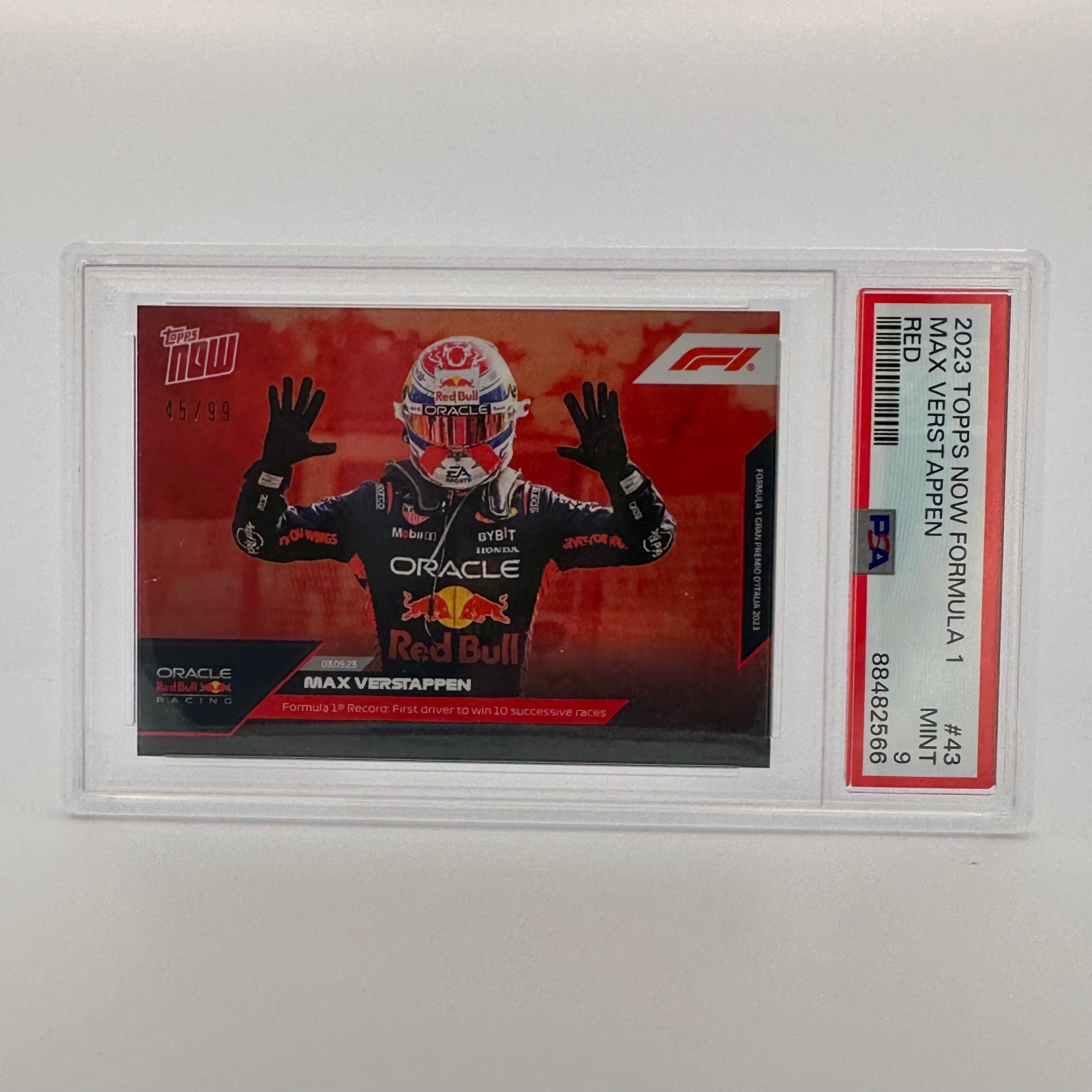 PSA 9 Graded Max Verstappen #43 Red Racing Card 45/99 - Limited Edition Collectible for F1 Fans & Sports Memorabilia Enthusiasts