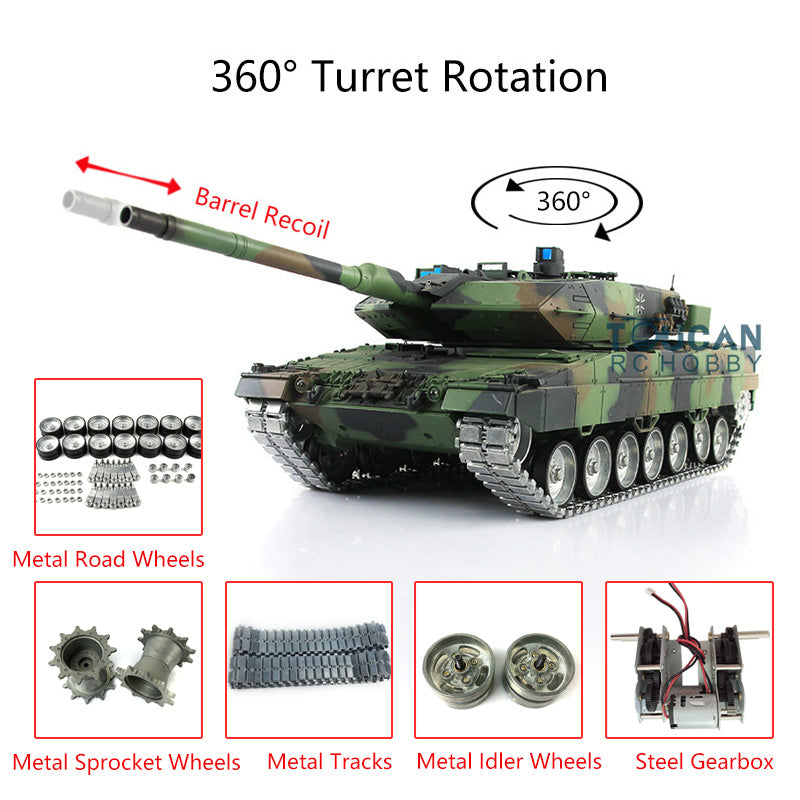 Henglong 1/16 Scale 7.0 Customized Leopard 2A6 RC Tank Model 3889 with Metal Tracks, Road Wheels, Barrel Recoil & 360° Rotating Turret - Realistic Engine Sound for Military Enthusiasts & RC Hobbyists | Perfect for Outdoor Battles, Collection Display & STEM Learning