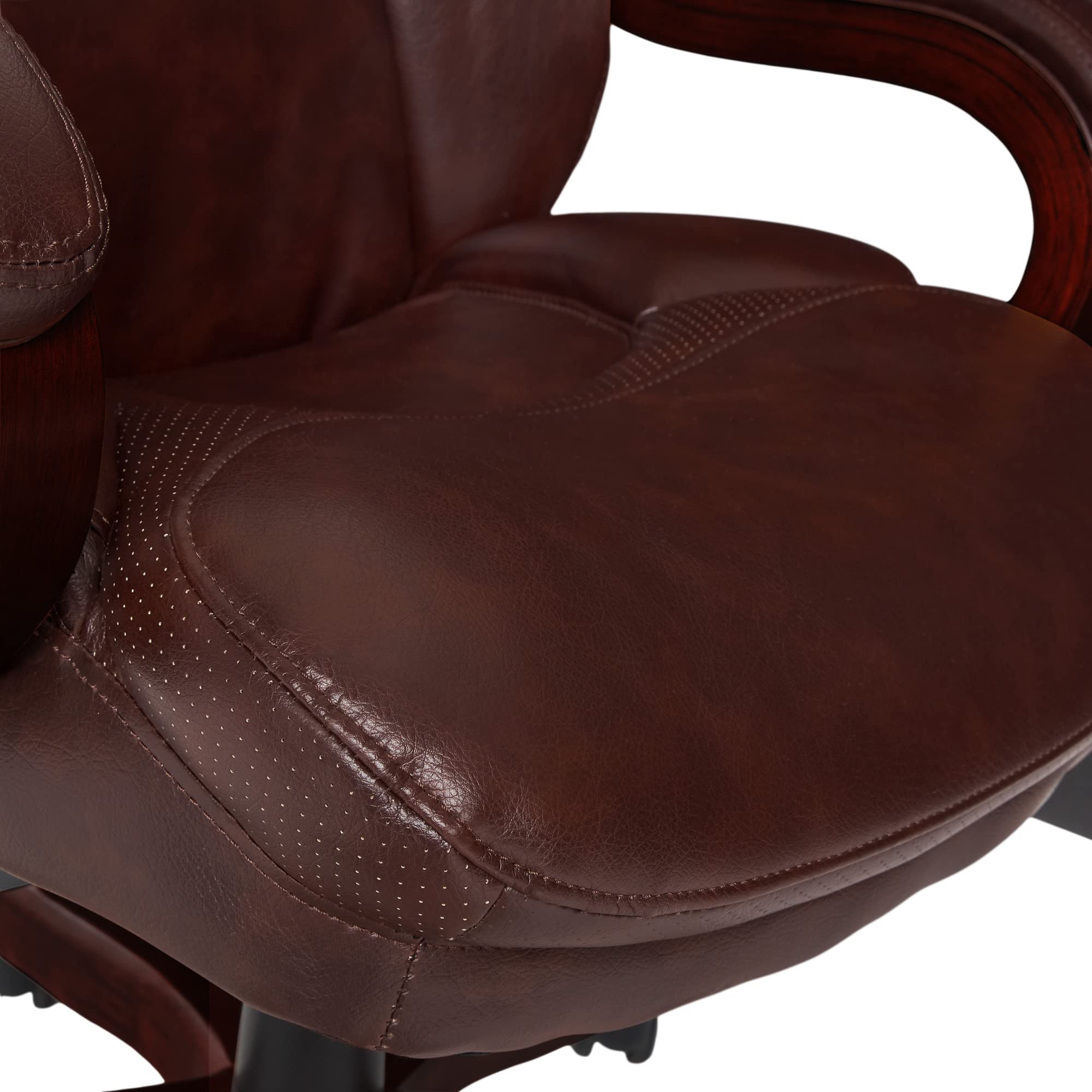 Serta® Conway Big & Tall Executive Office Chair - Ergonomic High-Back with Adjustable Lumbar Support, Plush Cushion & Body Pillows, Padded Armrests, Wooden Swivel Base - Bonded Leather Chestnut Brown - Perfect for Home Office, Gaming & Workspace Comfort