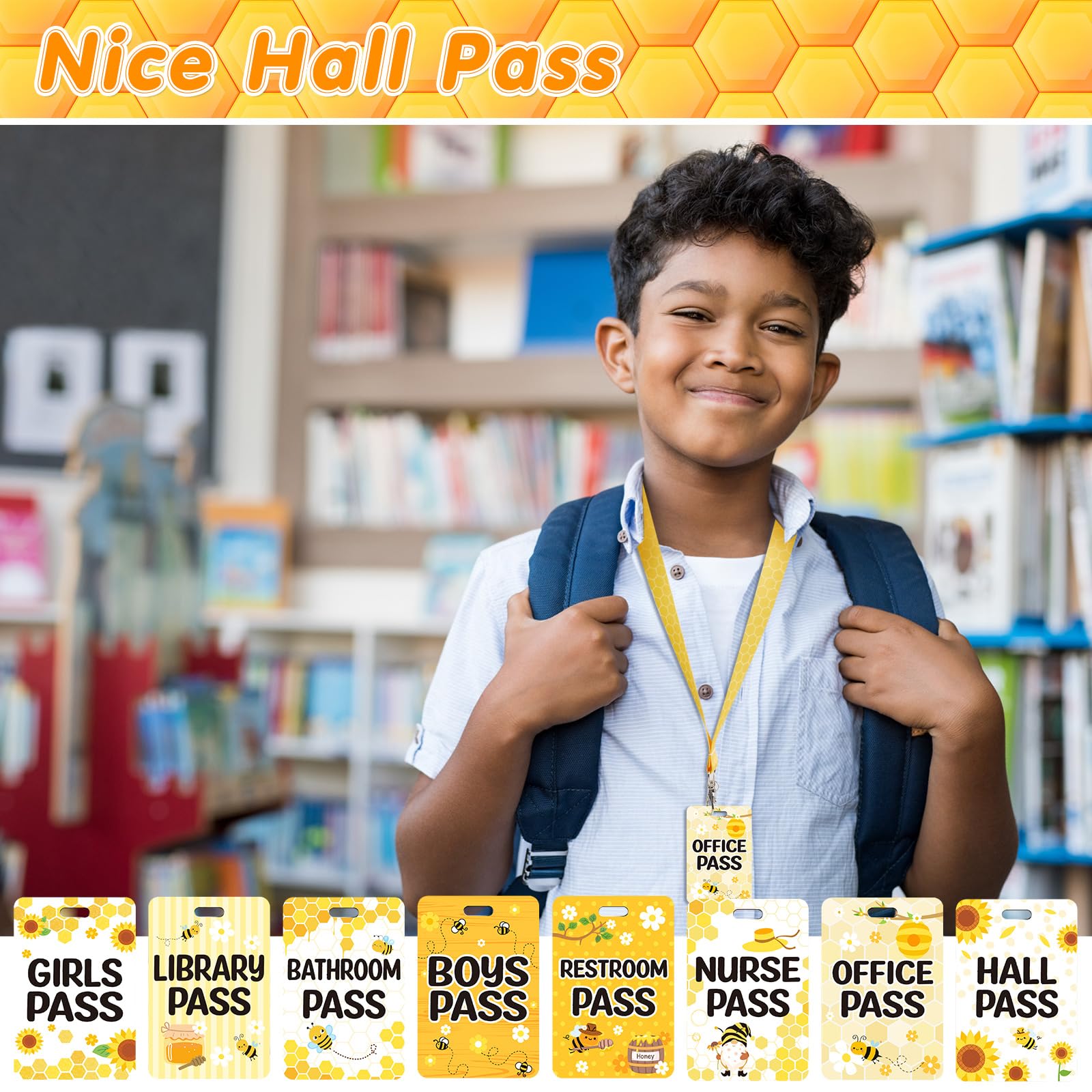 Unbreakable School Lanyards 8-Pack - Bee Style for Classroom, Office & Nurse Use