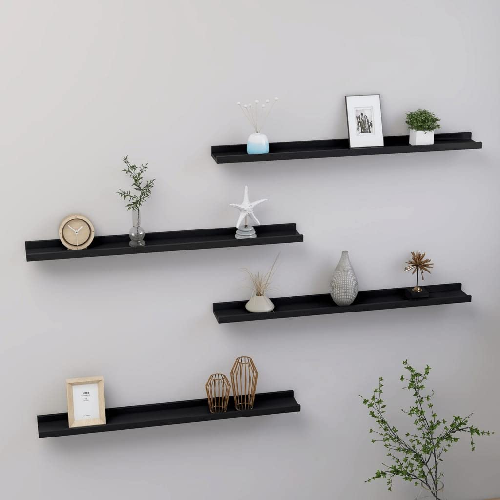 Floating Shelf Wall Mount - Set of 4 Black Wooden Shelves 31.5