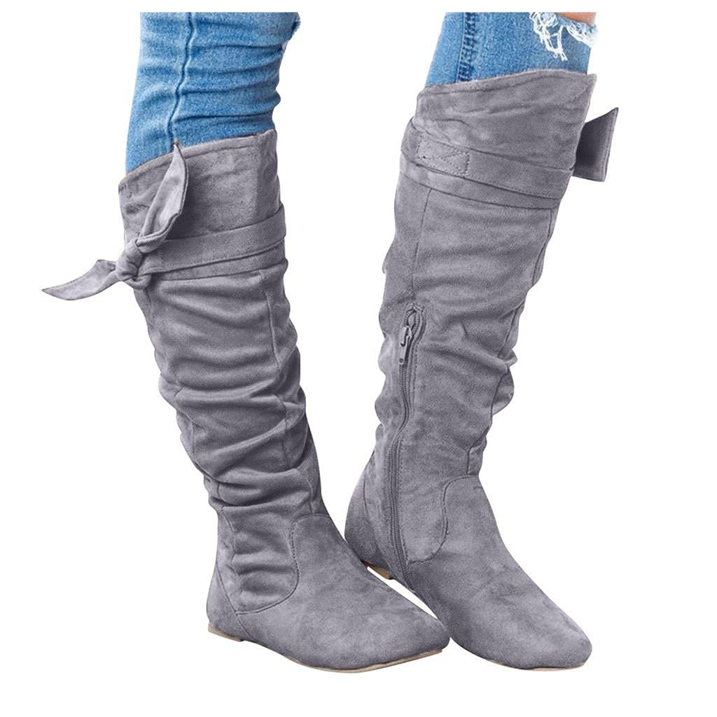 Masbird Women's Ankle Boots - Low Heel Cowgirl Riding Boots, Fashion Over The Knee Winter Boots, Comfortable Knee High Heel Boots for Fall & Winter - Dark Gray | Perfect for Casual Outfits, Country Rides & Cold Weather Fashion