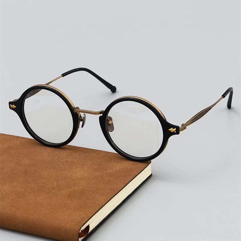 Stylish Unisex Black Titanium Round Eyeglasses - Full Rim Lightweight Frame for Men & Women | Perfect for Reading, Work, and Everyday Fashion