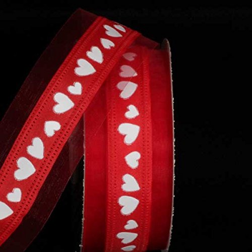 Red and White Foil Heart Print Wired Craft Ribbon - 1.5 Inch x 80 Yards for Gift Wrapping, DIY Crafts, Wedding Decorations and Party Supplies