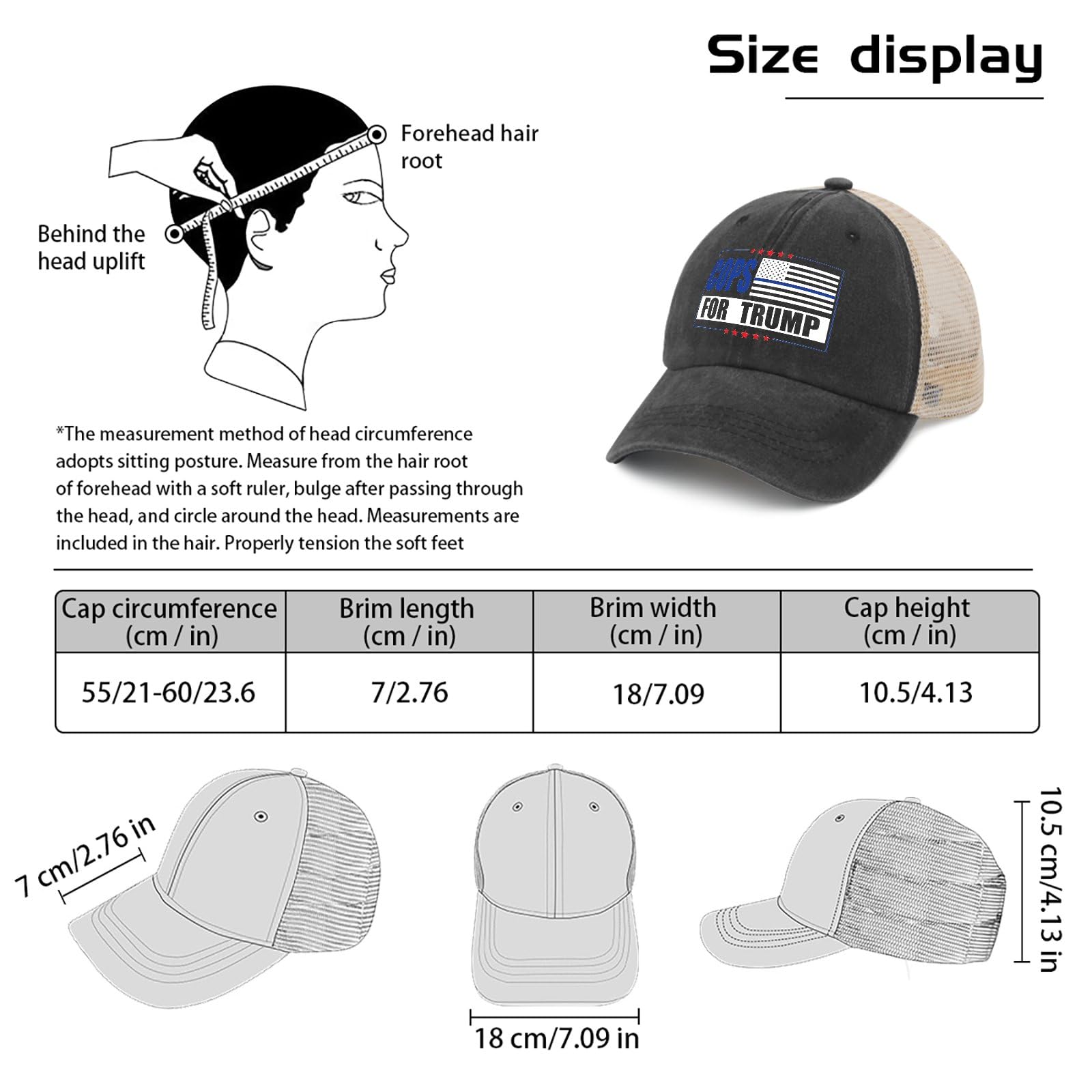 Trump Hat for Men & Women - All Black Adjustable Trucker Cap - Cowboy & Cowgirl Outdoor Beach Hat - Perfect for Political Rallies, Outdoor Events & Patriotic Fashion