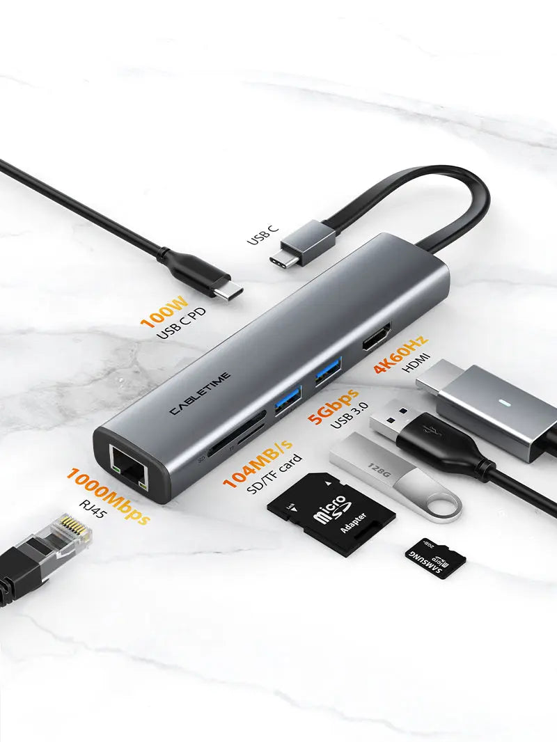 7-in-1 USB C Hub Adapter for MacBook Pro - Slim Multi-Port Dongle with 4K HDMI, USB 3.0, SD/TF Card Reader, PD Charging - Perfect for Work, Travel & Home Office Setup
