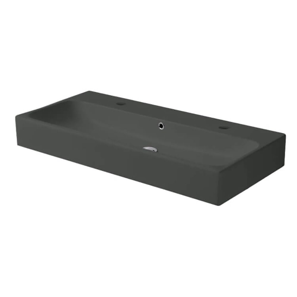 CeraStyle Pinto 40 Inch Wall Mounted Bathroom Sink with 2 Faucet Holes - Modern Space-Saving Vanity for Small Bathrooms & Powder Rooms