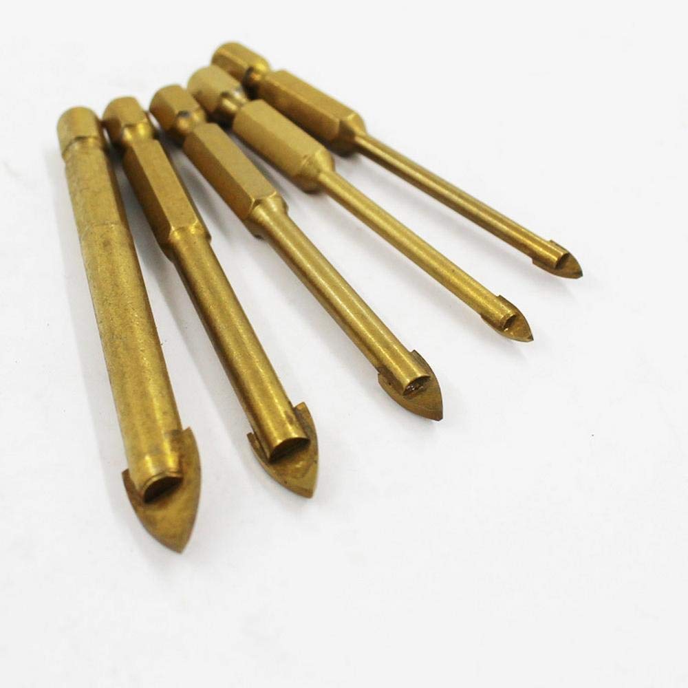 5Pcs Carbide Tip Glass and Tile Drill Bit Set - Alloy Cross Spear Head with 4 Cutting Edges - Perfect for Carpenters, Cement Work & DIY Home Projects