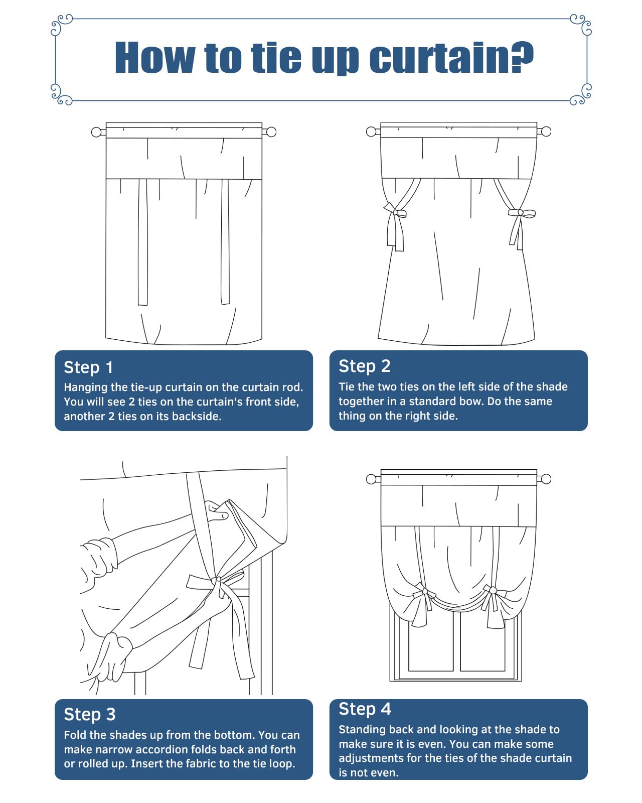 Navy Blue & Grey Coastal Tie-Up Curtains 63