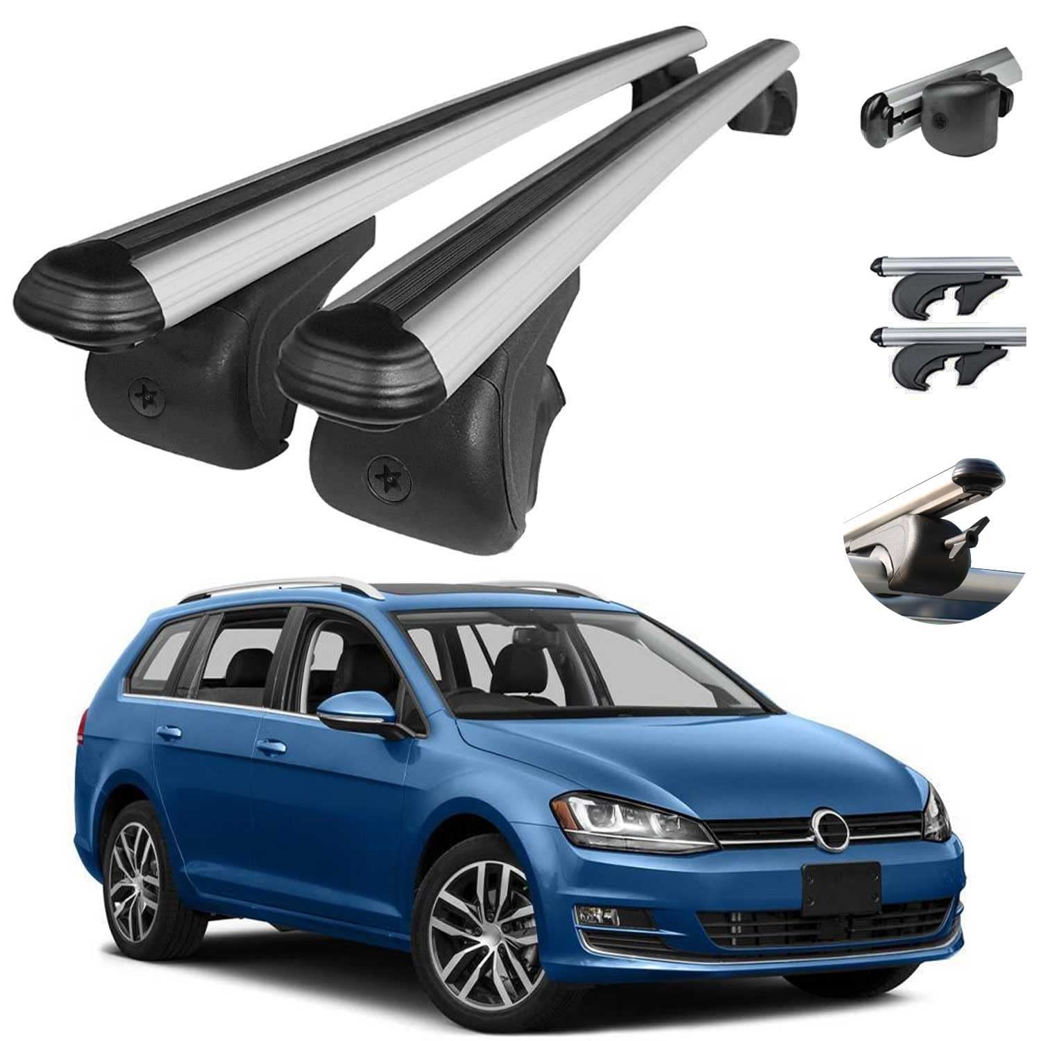 OMAC Adjustable Anti-Theft Roof Rack Cross Bars for VW Golf Sportwagen 2015-2019 | 165 lbs Capacity Silver Car Top Cargo Carrier | Perfect for Luggage, Bikes, Kayaks & Outdoor Adventures