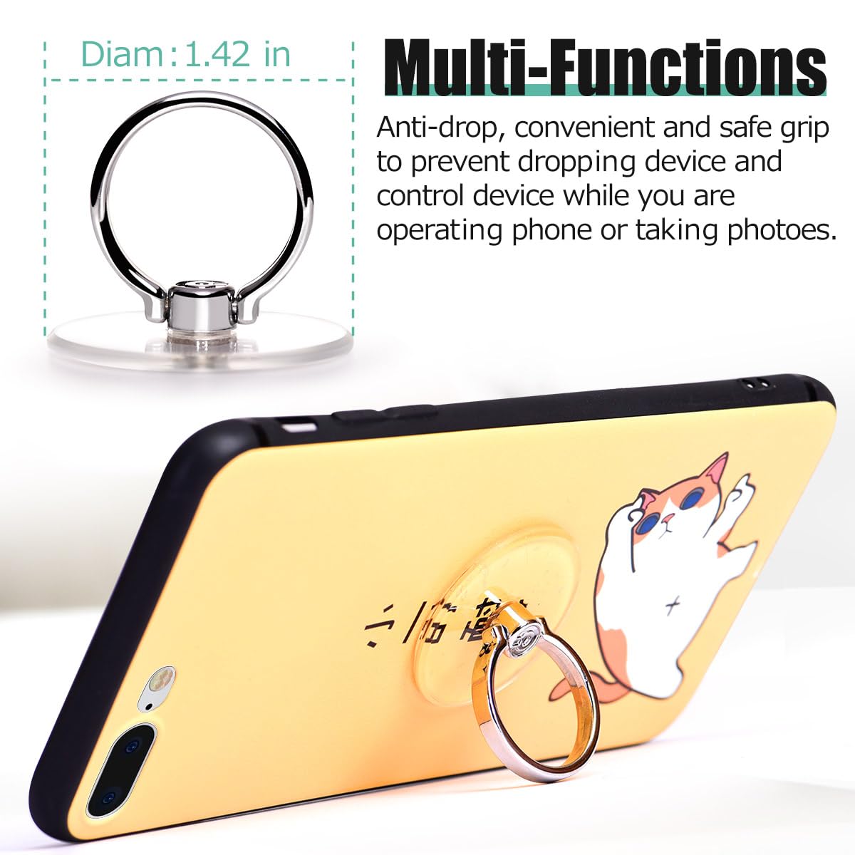 EI Sonador Clear Transparent Phone Ring Holder - 2 Pack Black, Finger Grip & Stand for Cell Phones | Perfect for Hands-Free Viewing, Secure Grip While Shopping or Commuting