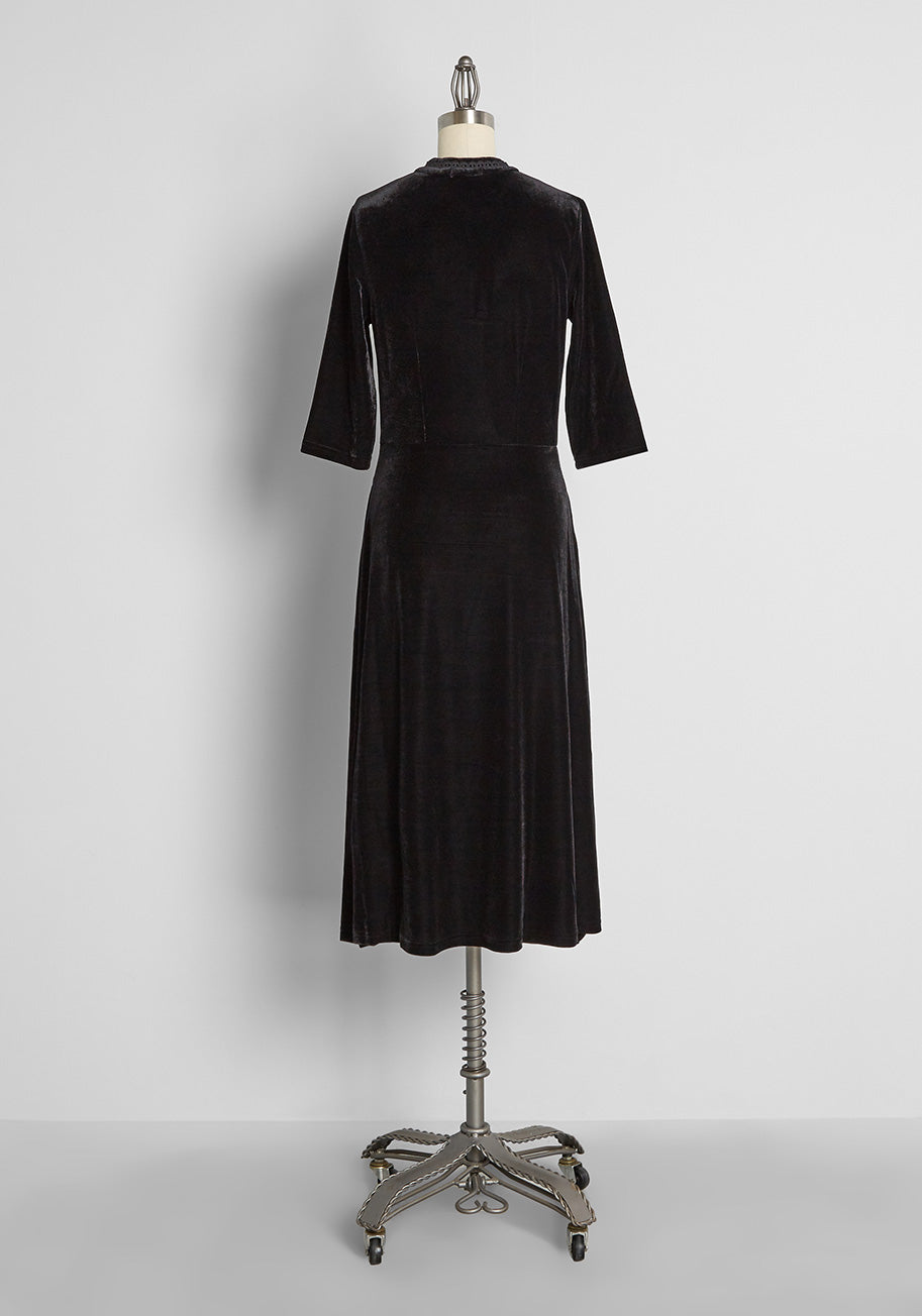 Elegant Velvet Midi Dress for Women - Soft & Comfortable A-Line Cocktail Dress with Flattering Silhouette | Perfect for Parties, Weddings & Evening Events