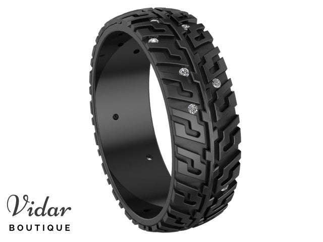 Black Gold Tire Pattern Men's Wedding Band with Diamonds - Elegant Diamond Ring for Men, Perfect for Weddings, Anniversaries & Special Occasions