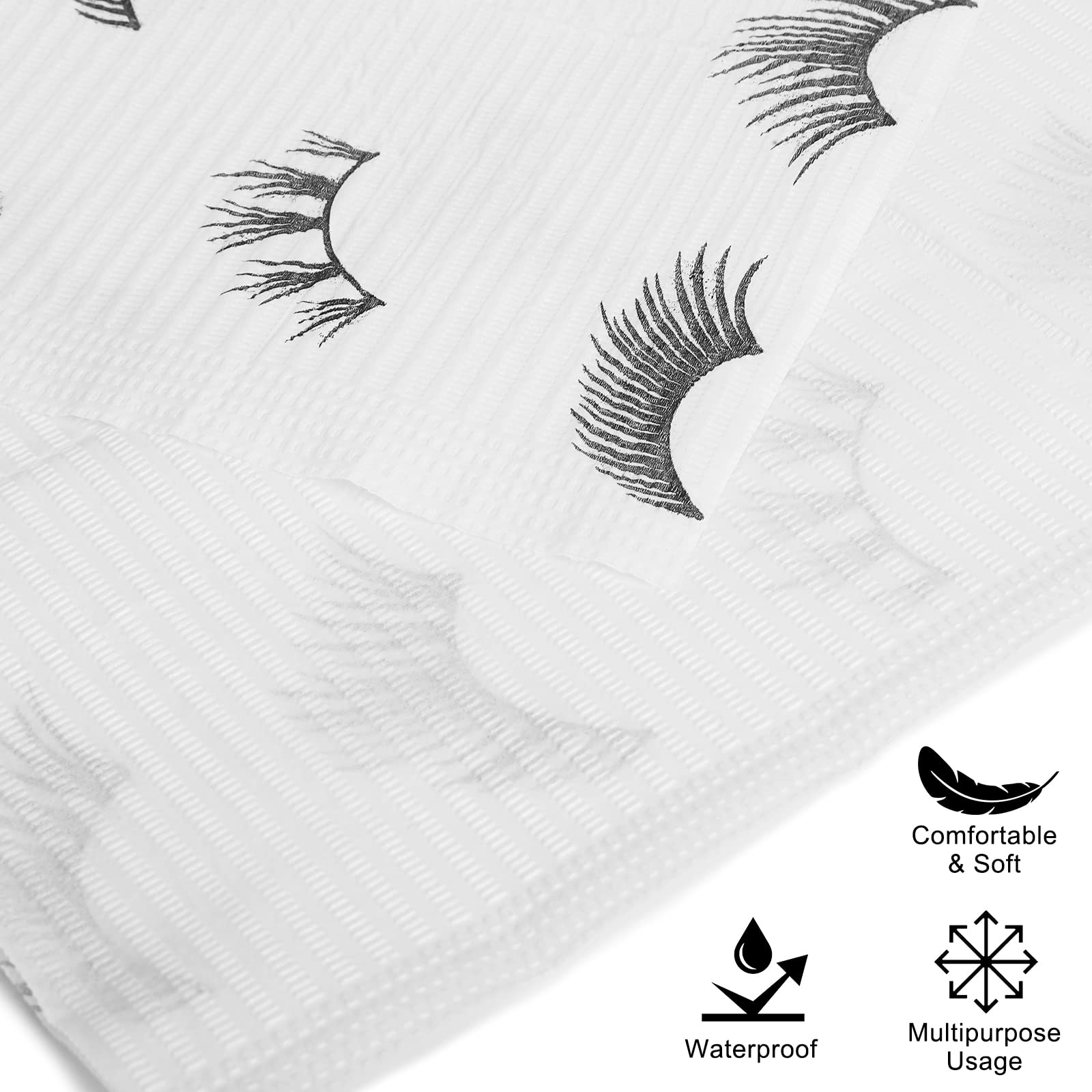 Disposable Dental Bibs Pack of 125 - 13” x 18” White 3-Ply Waterproof Paper Towels with Black Eyelash Print - Ideal for Eyelash Extensions, Dental Clinics & Beauty Salons
