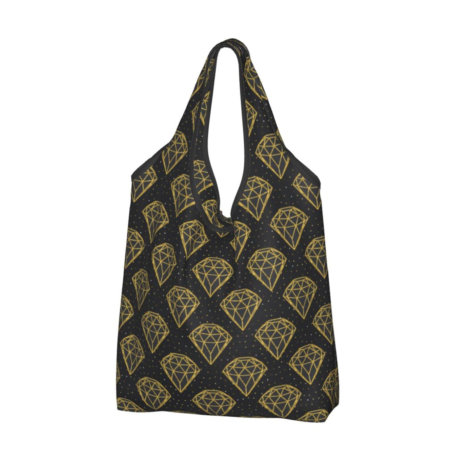 Stylish Reusable Grocery Bags - Geometric Golden Foil Diamond Pattern Waterproof Foldable Shopping Tote - Perfect for Groceries, Beach Trips & Eco-Friendly Shopping