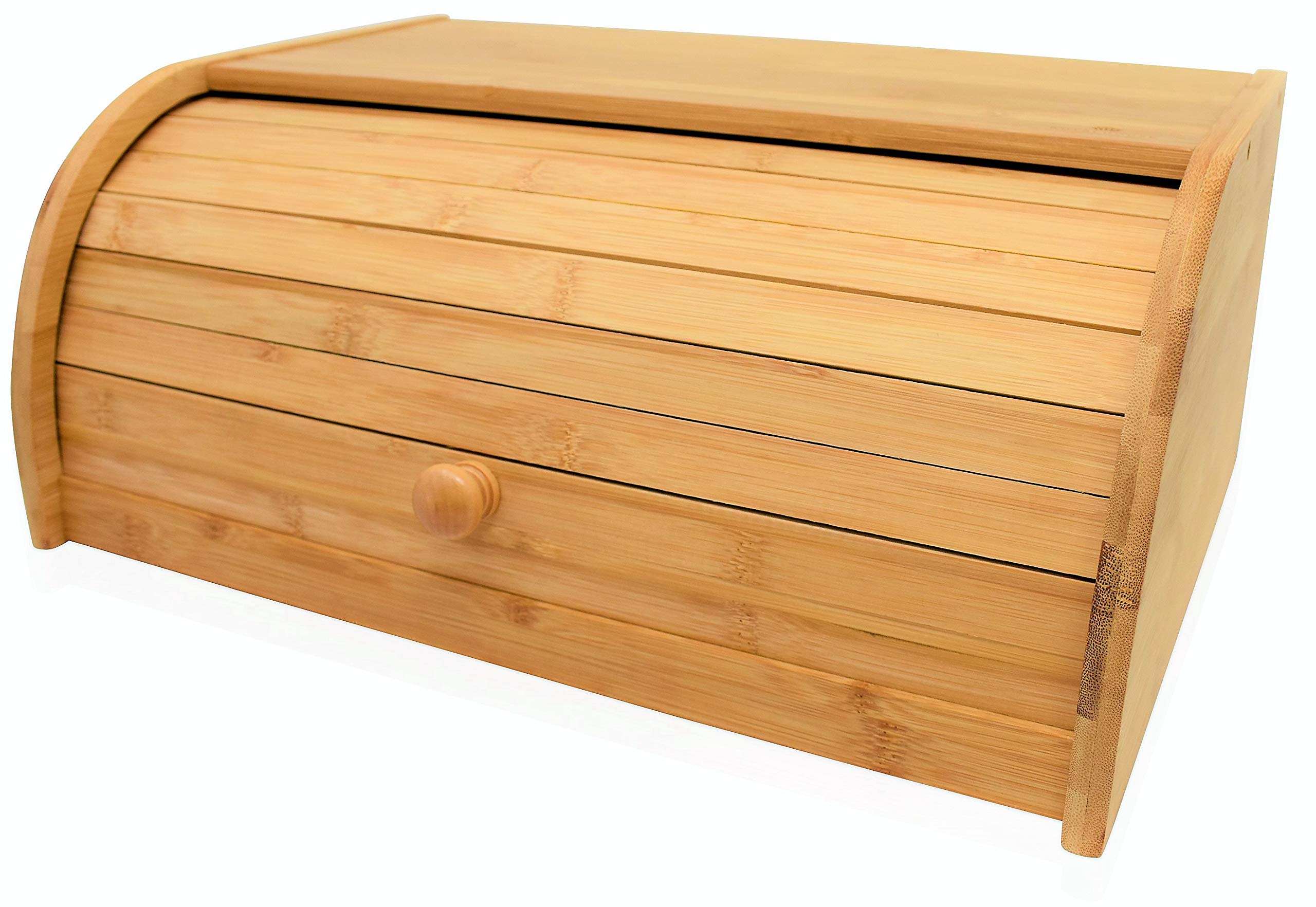RoyalHouse Natural Bamboo Bread Box with Roll Top - Large Kitchen Countertop Food Storage Container for Bread, Pastries & Baked Goods | No Assembly Required | Perfect for Pantry Organization & Rustic Kitchen Decor