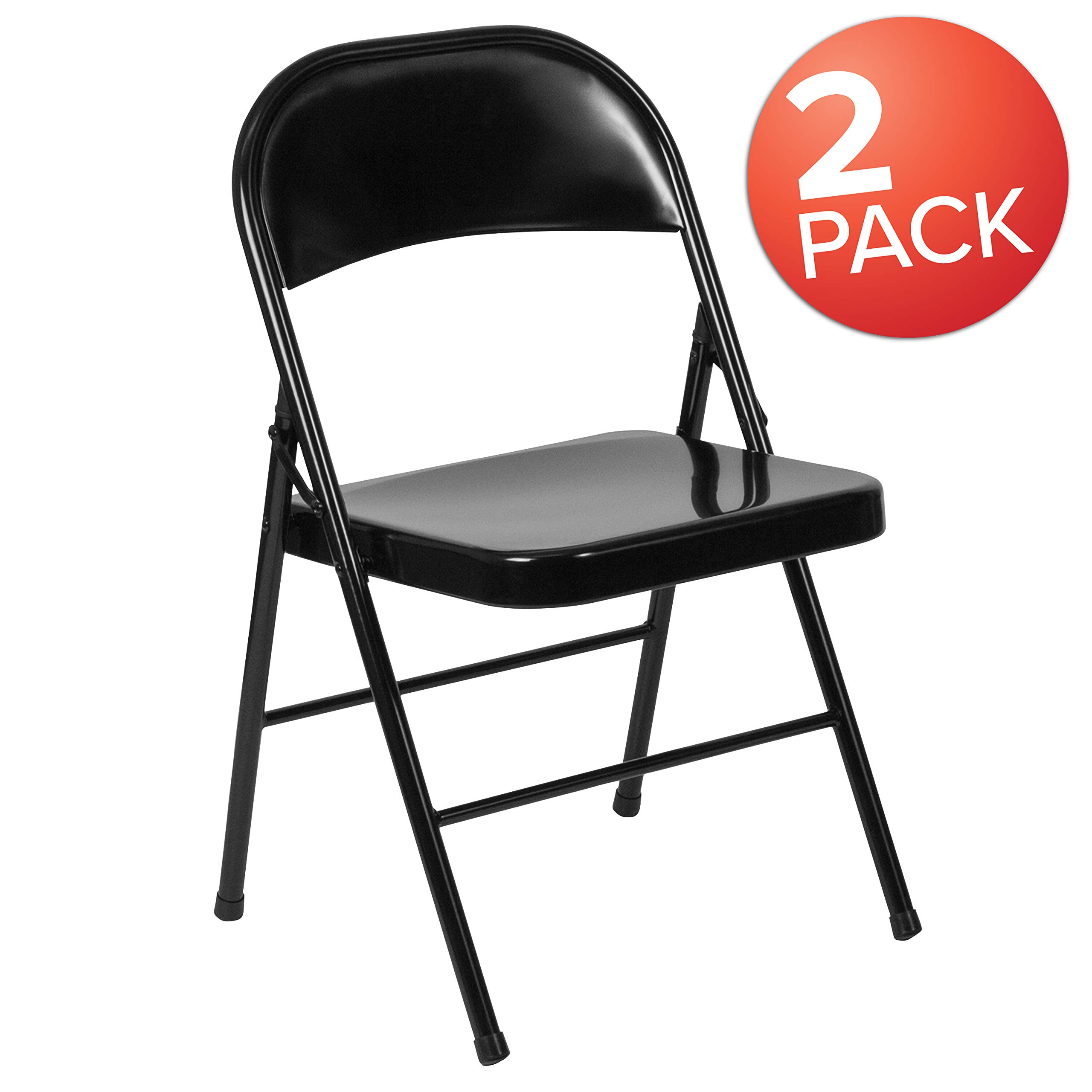 2 Pack Heavy Duty Black Metal Folding Chairs with Double Bracing - Sturdy & Portable for Outdoor Events, Parties, Camping, and Home Use