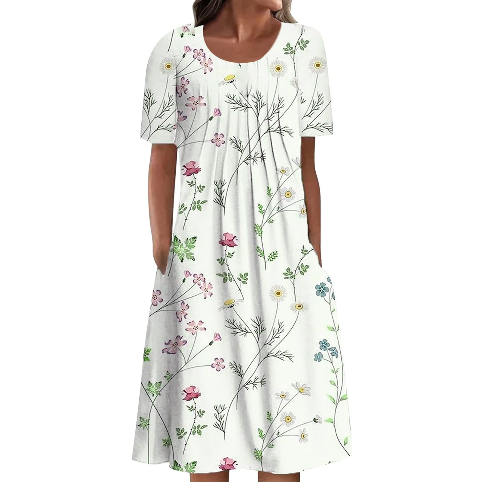Women's Casual Summer Stripe Button-Down V-Neck Sleeveless Pocket Midi Dress - Floral Beach Party & Holiday Outfit for Vacation, Date Night & Outdoor Events