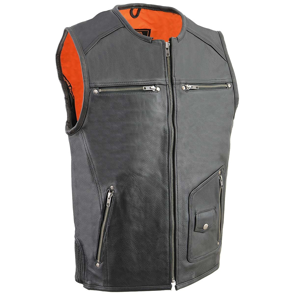 Milwaukee Leather MLM3570 Men's Black Leather Vest with Side Stretch Flex - Stylish Biker Jacket for Motorcycle Riding & Outdoor Adventures