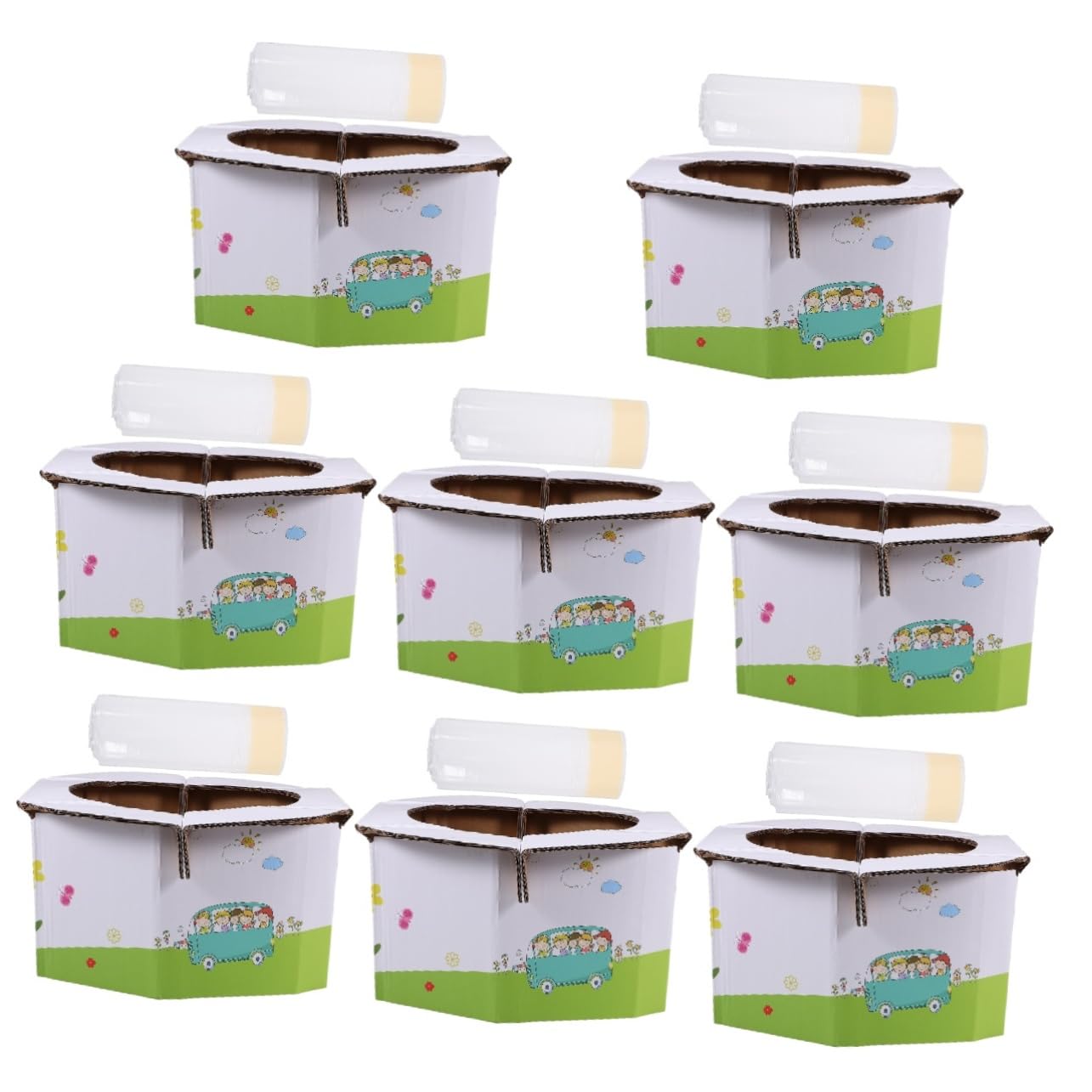 Wakauto 8-Piece Portable Travel Potty Seat - Foldable Camping Toilet for Kids, Lightweight & Compact for Outdoor, Hiking, Road Trips & Emergency Use - White