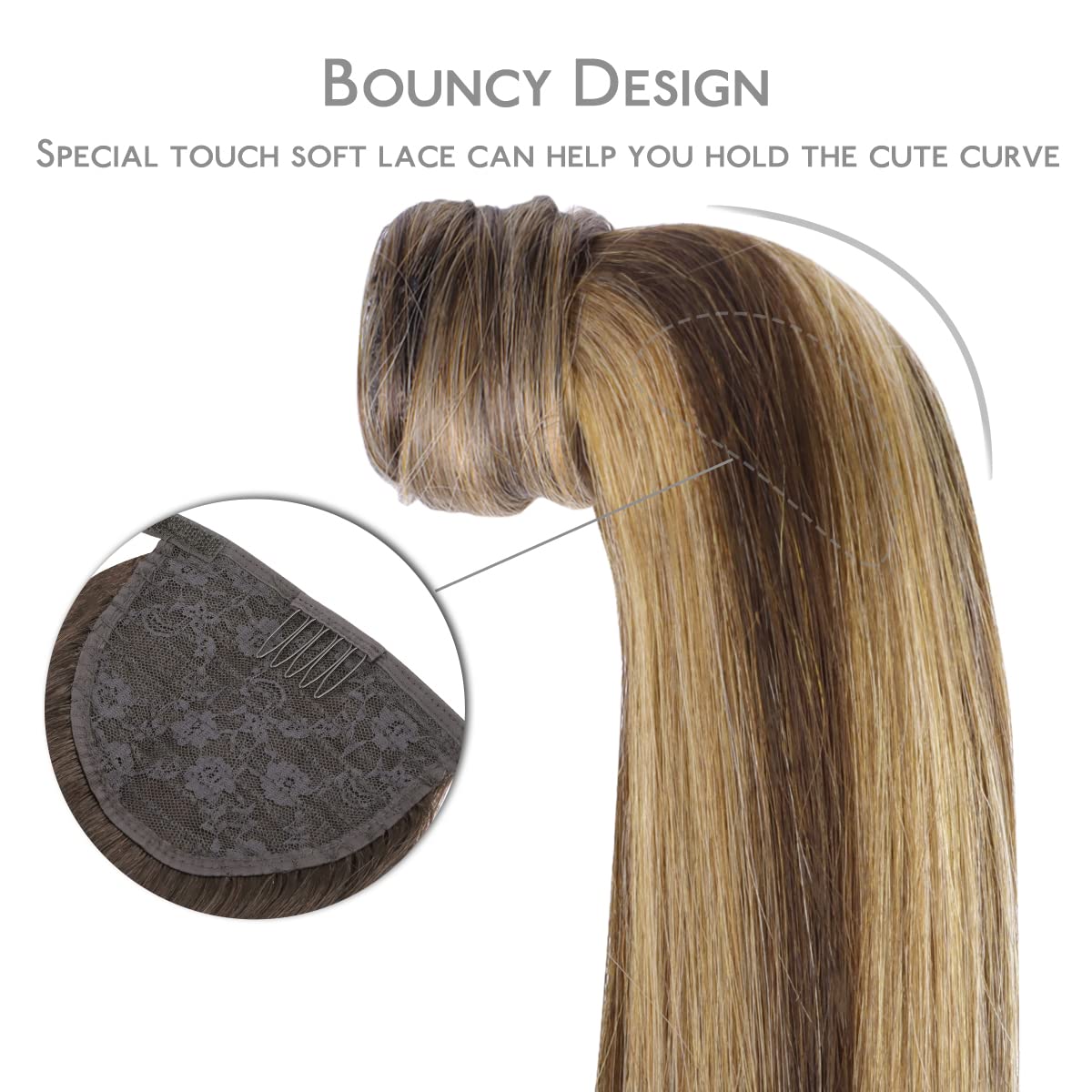 WENNALIFE 20 Inch Human Hair Ponytail Extension - 80g Balayage Chocolate Brown to Caramel Blonde Clip-in Wrap Around Remy Hairpiece for Women | Perfect for Parties, Weddings & Everyday Styling
