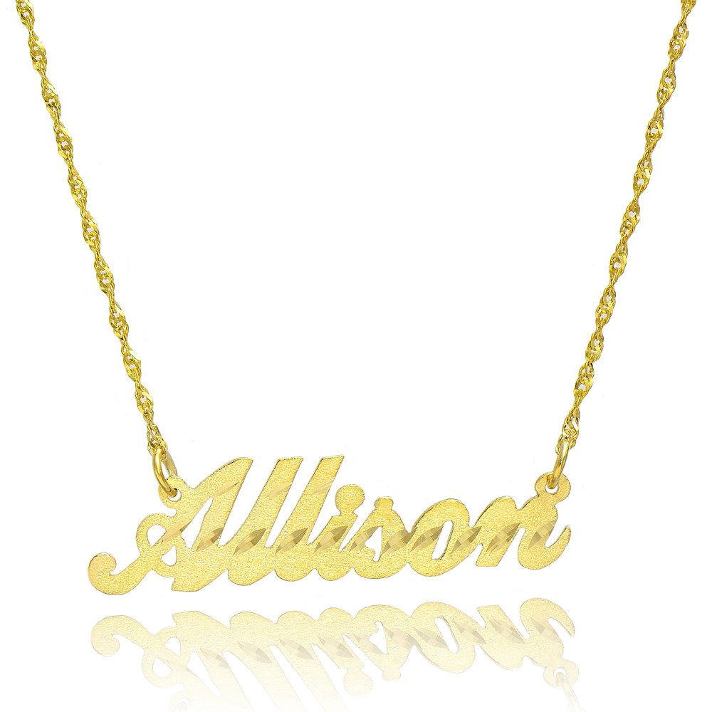 14K Yellow Gold Personalized Stardust Finish Name Necklace - Custom Engraved Any Name | Unique Gift for Women, Birthday, Anniversary, Valentine's Day Jewelry