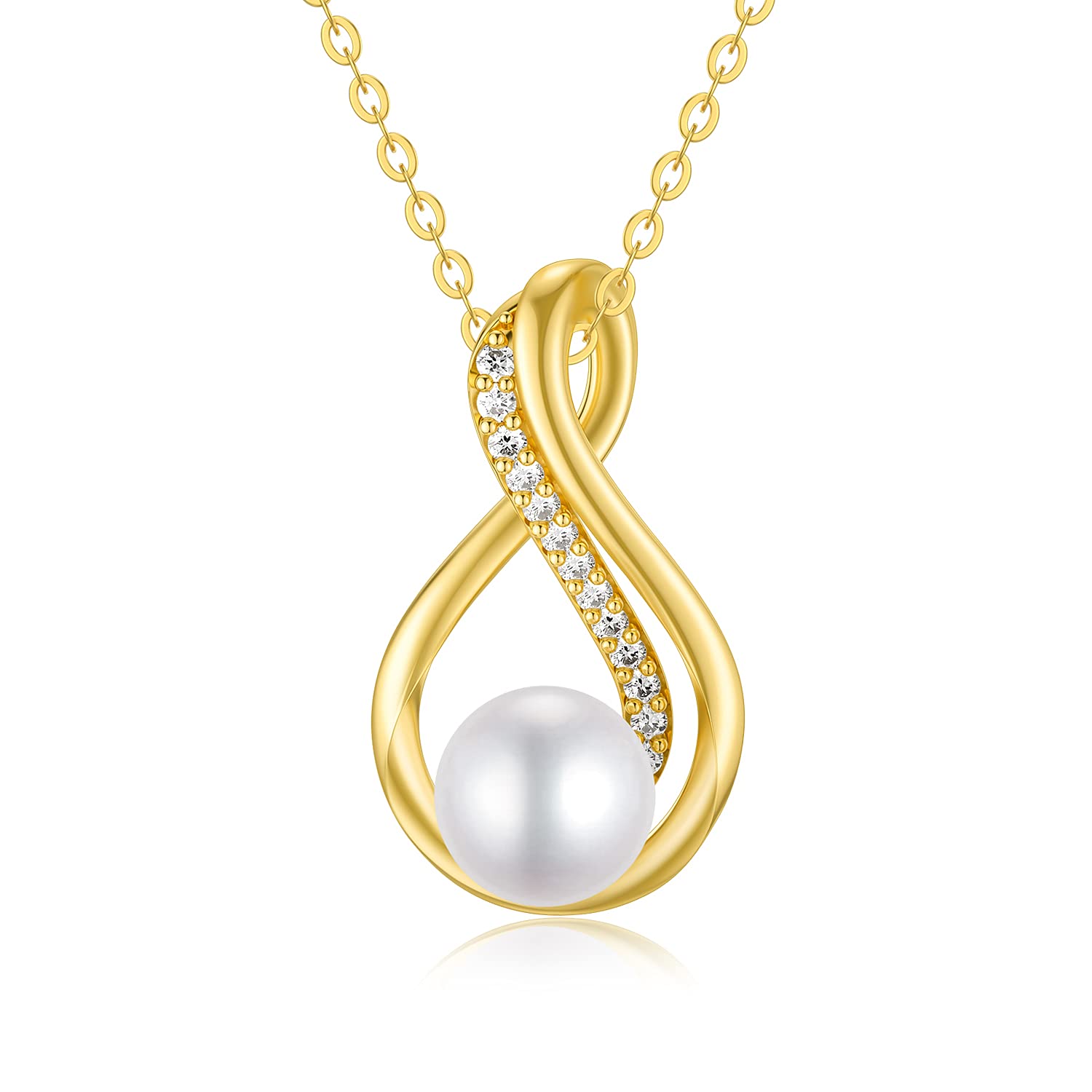 14K Yellow Gold Pearl Necklace for Women - Genuine Gold Pearl Pendant Jewelry - Perfect Gift for Mother's Day, Birthday, Anniversary - Elegant Necklace for Mom, Wife, Grandma (16