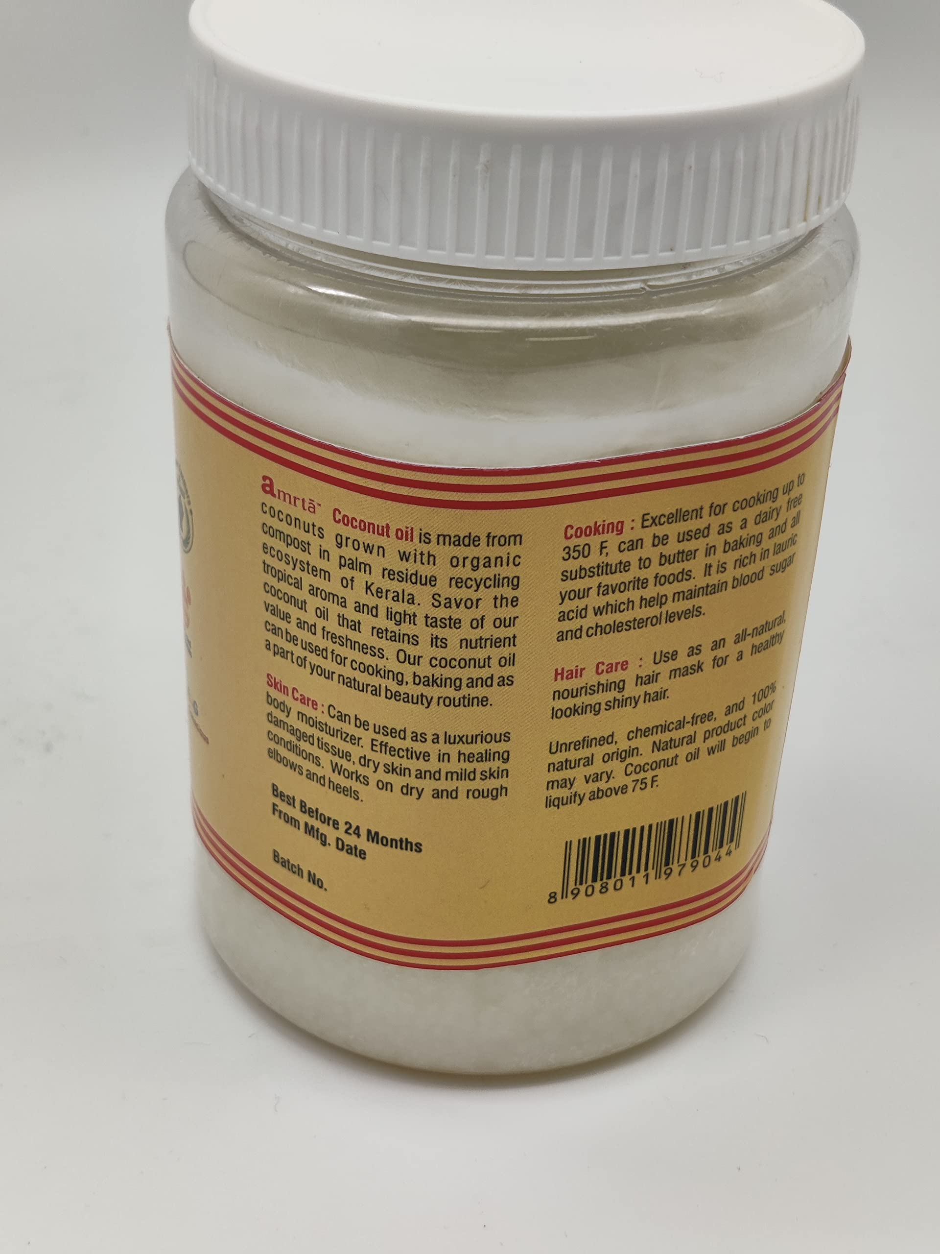 Organic Unrefined Coconut Oil 16oz - Cooking, Baking, Skin & Hair Care - Vegan