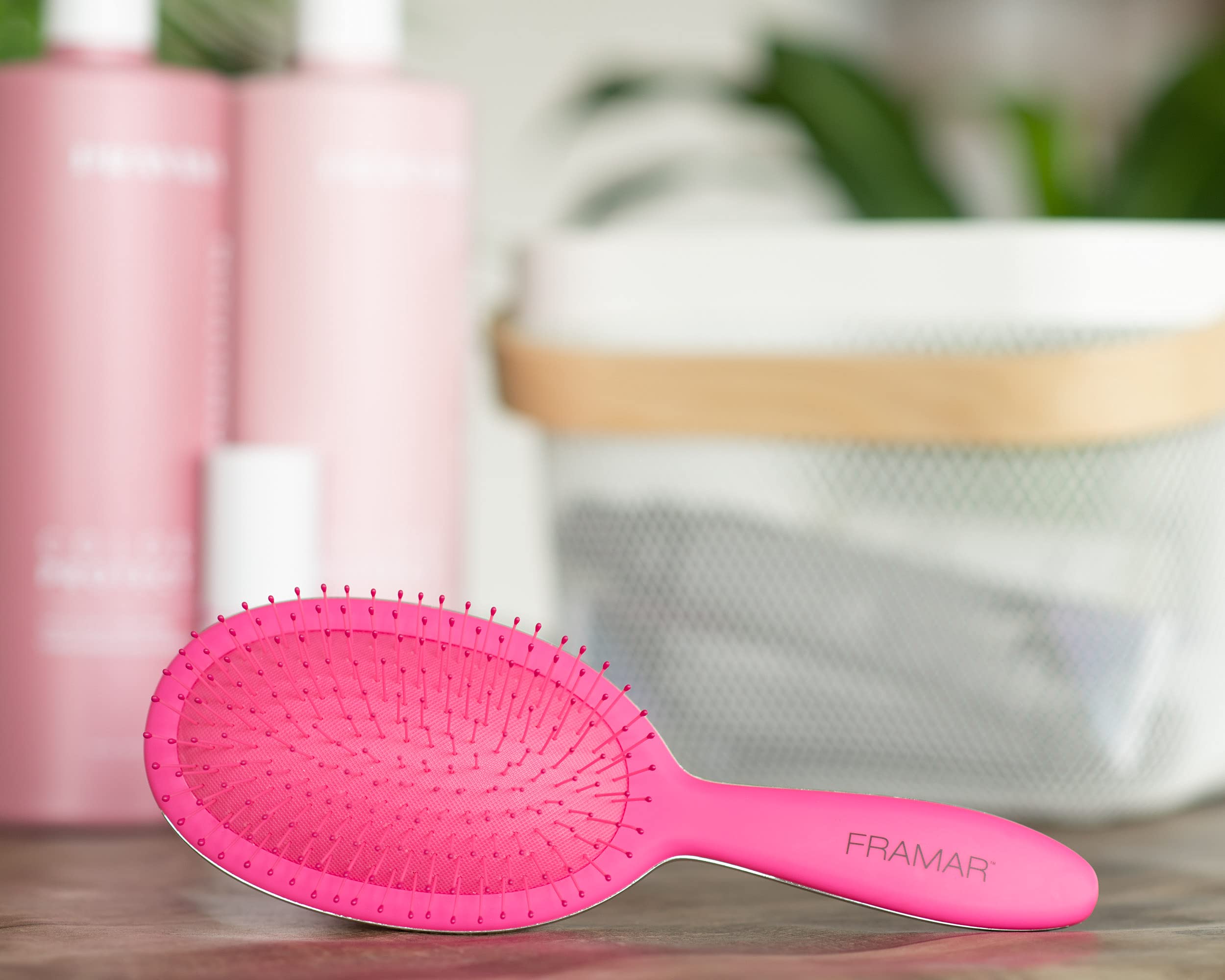 Framar Detangling Brush for Curly Hair - Professional Hair Brush for Women & Kids, Gentle Knot Remover for Thick, Wavy & Natural Curly Hair - Perfect for Daily Styling, Salon Use & Travel (Pink)