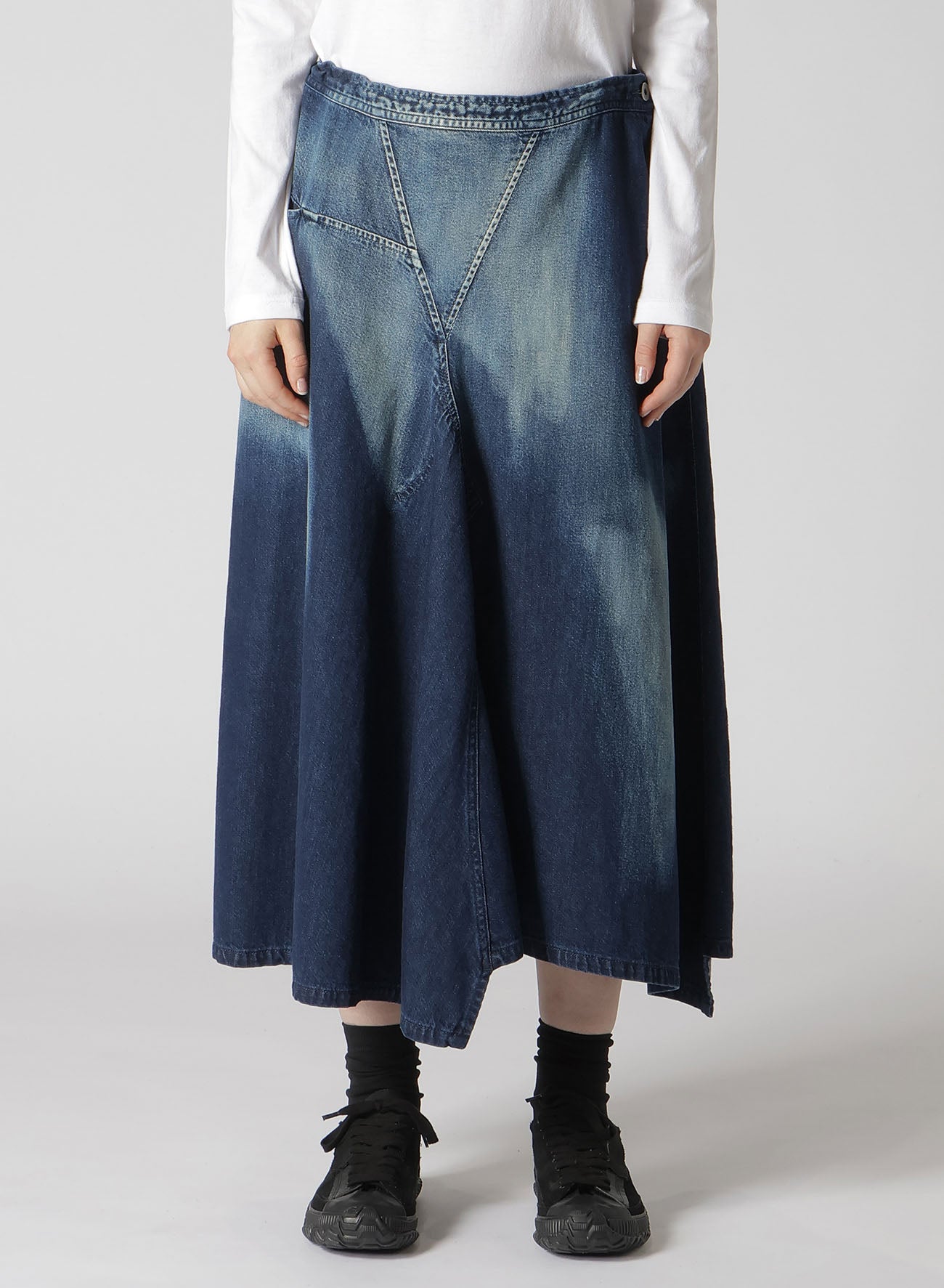 Spotted Denim Triangle Gusset Flare Skirt - Vintage 70s Inspired High Waist A-Line Skirt for Women | Perfect for Casual Outfits, Music Festivals & Boho Style