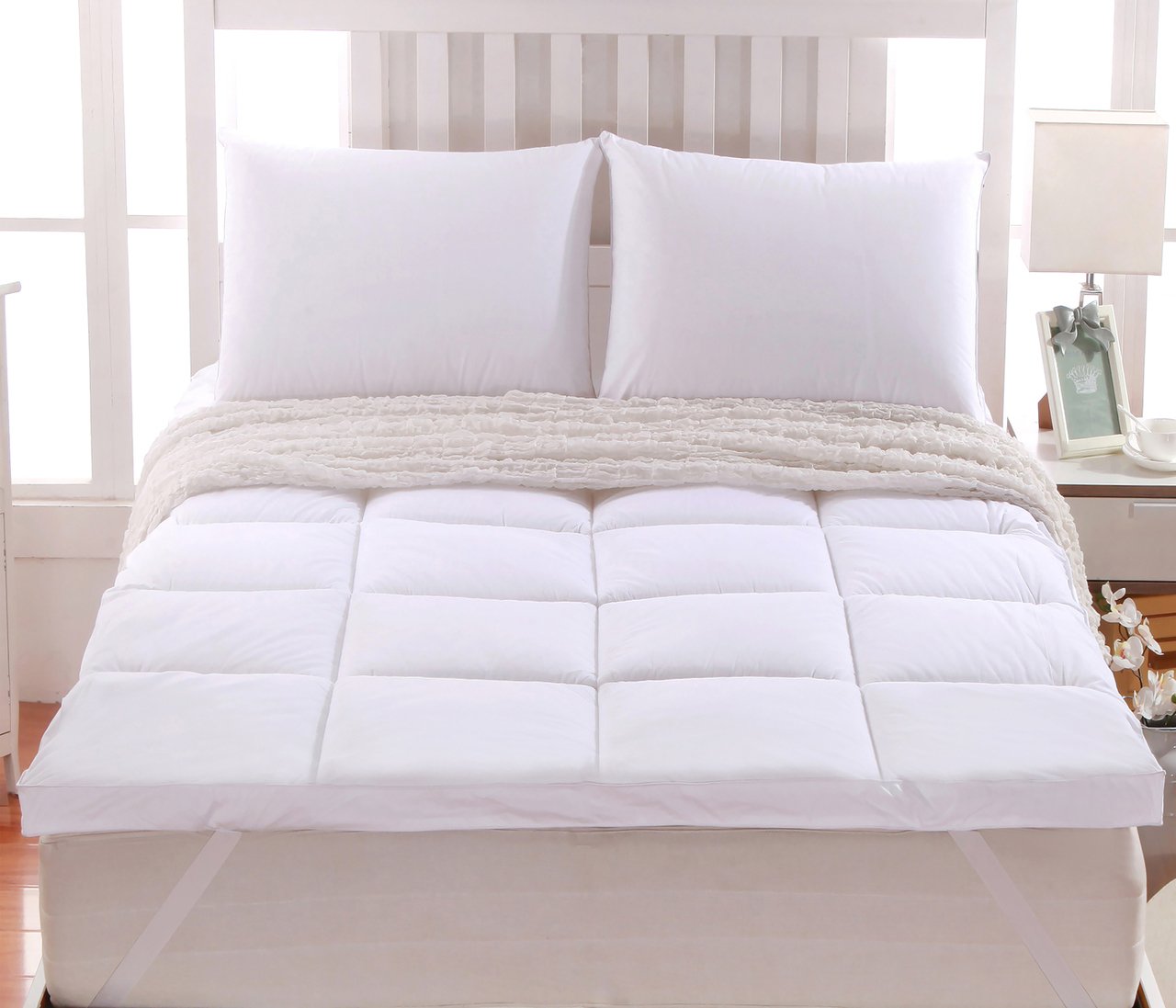 Abripedic Mattress Topper - Queen Size Cooling Cotton Cover with Down Alternative Fill, Machine Washable White Bed Topper for Pressure Relief & Back Pain - Perfect for Hot Sleepers & Allergy Sufferers