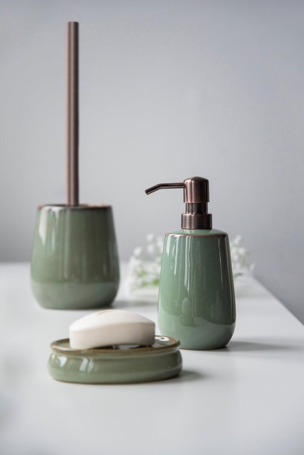 Sirmione Ceramic Toilet Brush - Eco-Friendly Bathroom Cleaning Tool with Stainless Steel Handle, Reactive Green - Perfect for Modern Homes & Luxury Bathrooms