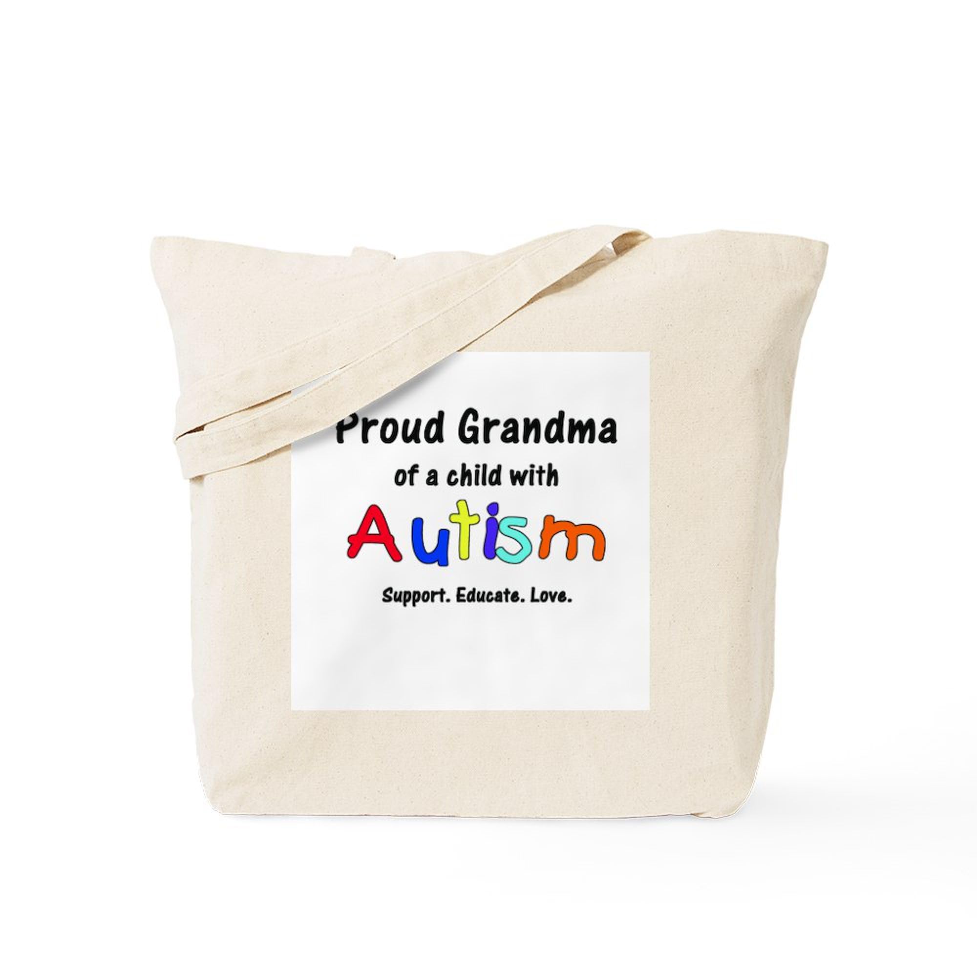 Grandma Autism Awareness Tote Bag - Natural Canvas Reusable Shopping Bag for Groceries, Beach, Work & Daily Use